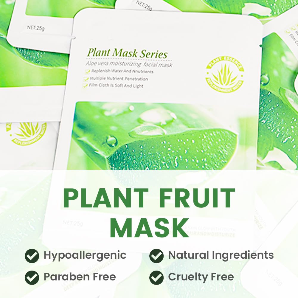 Kaely 10 Pack Aloe Vera Sheet Masks,Hydrating Smoothing Face Masks For Women Men,Facial Mask Skin Care Korean,Moisturize,Brighte