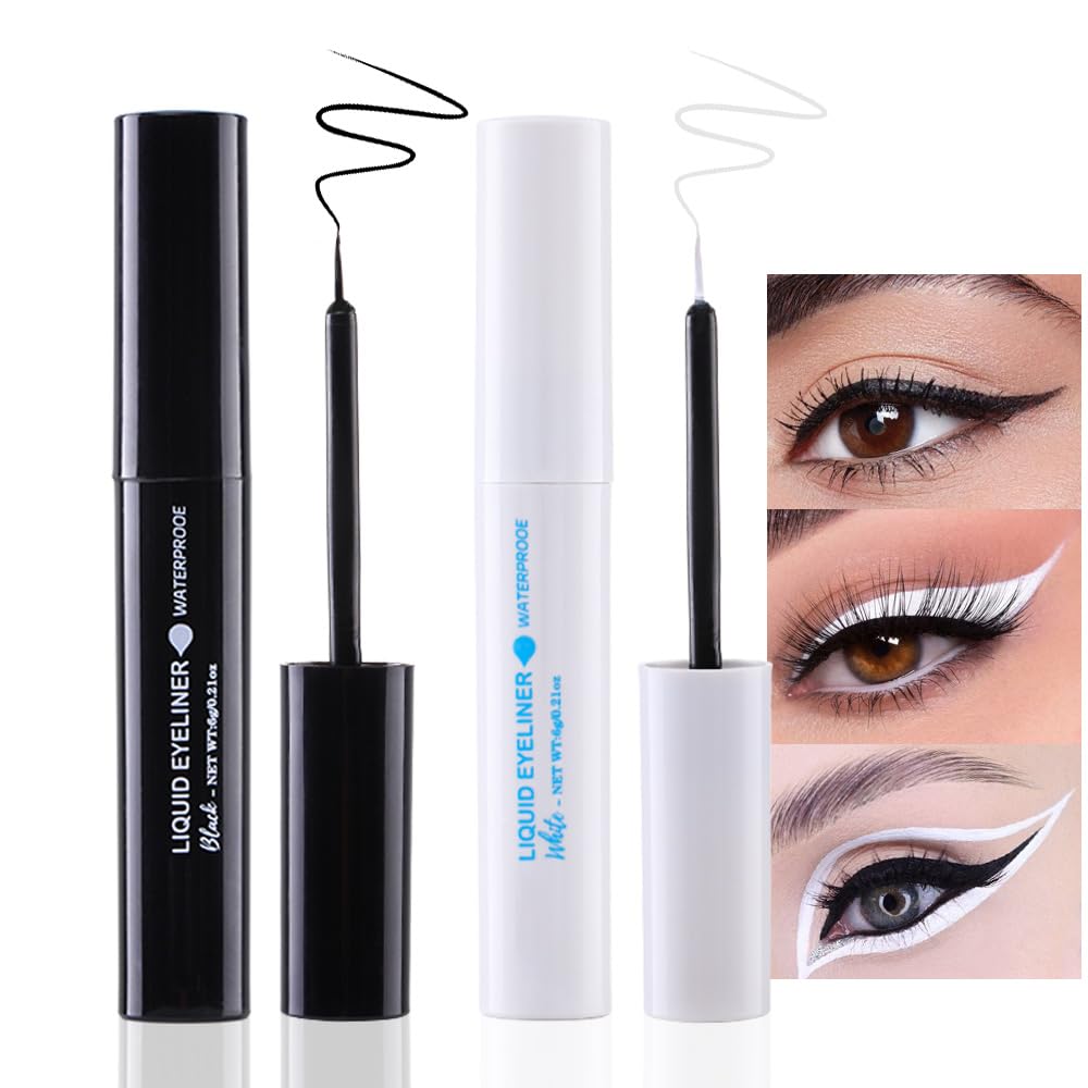 Amy'S Diary 2 Pcs Black&White Liquid Eyeliner Set, Matte Eyeliner Set Eye Liners For Women Waterproof Longlasting Delineadores D