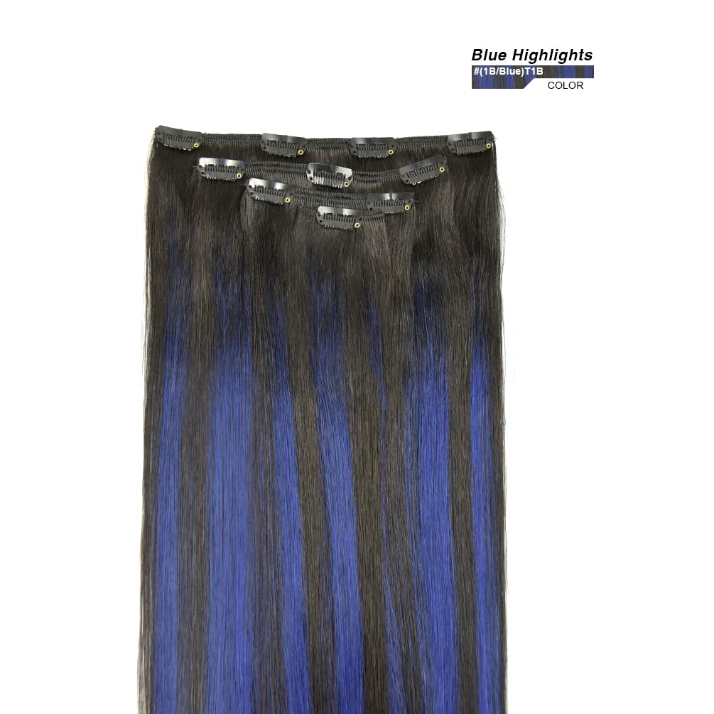Winsky 20" Clip-in Hair Extensions, 100% Remy Human Hair, Blue Balayage, 4pcs, 83g, Silky Straight