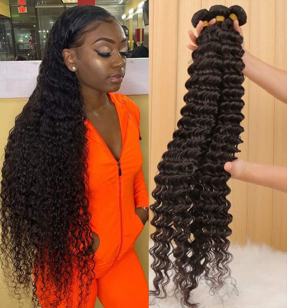 12 A Brazilian Deep Wave Human Hair Bundles(18 20 22) 100% Unprocessed Virgin Remy Hair Deep Curly Human Hair Weave 3 Bundles Ex