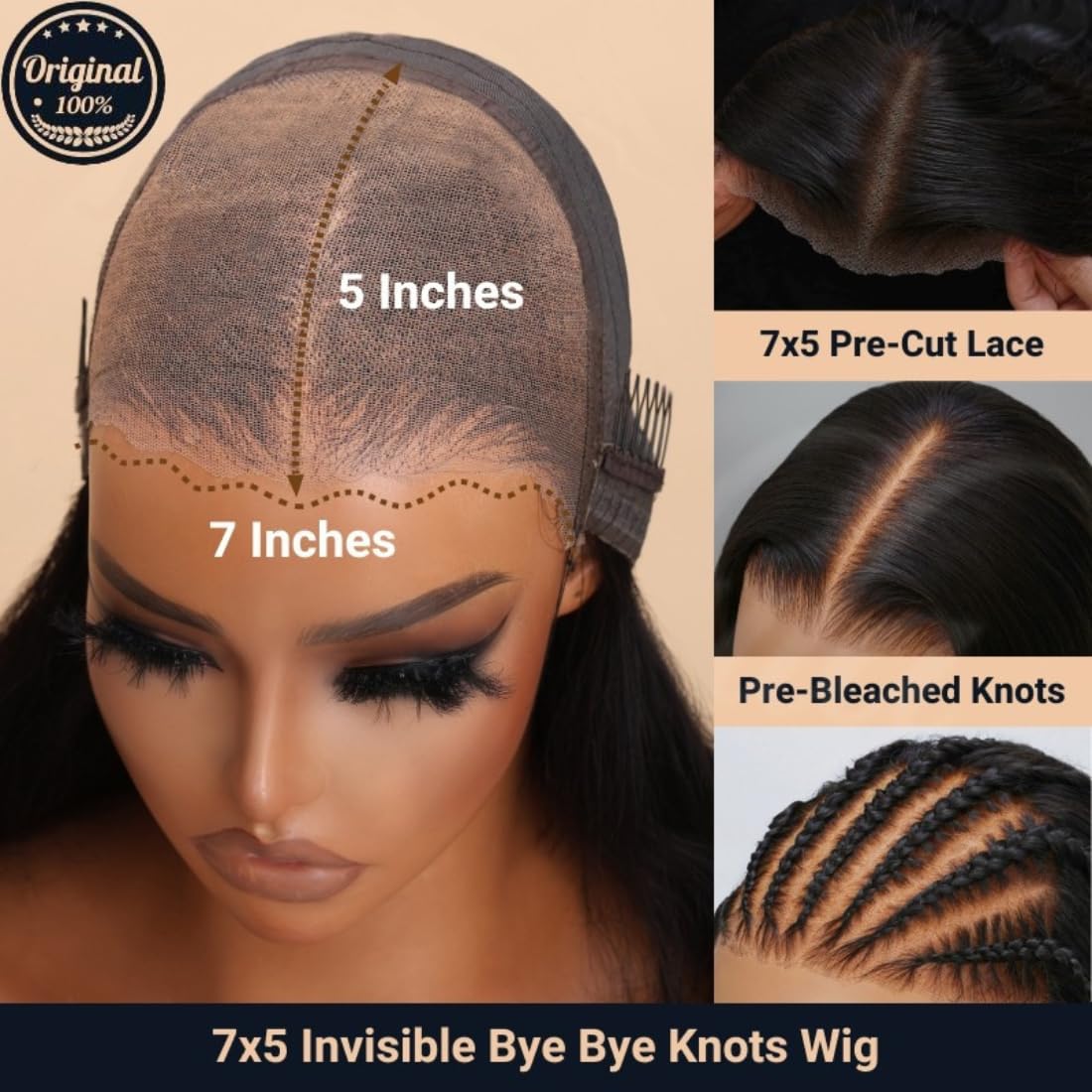 Beauty Forever 7X5 Bye Bye Knots Wear And Go Wig Yaki Straight Pre Cut Lace Bob Wigs Human Hair Lace Closure Wig Pre Plucked, Ea
