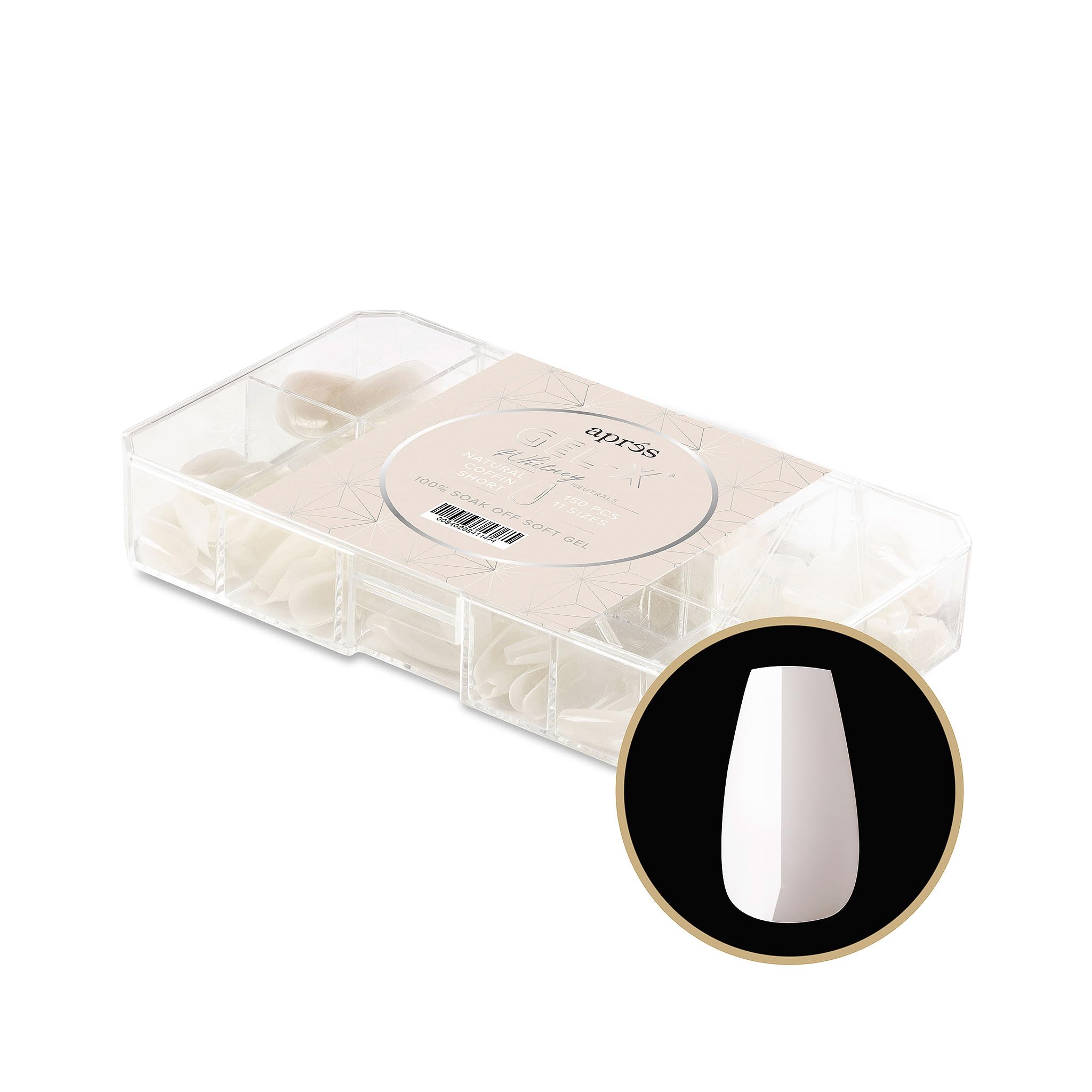 Apres Neutrals Gel-X Whitney Box Of Nail Tips, 11 Sizes 00-9, Soft Gel Tip Box (150pcs) (Natural Coffin Short, 150)