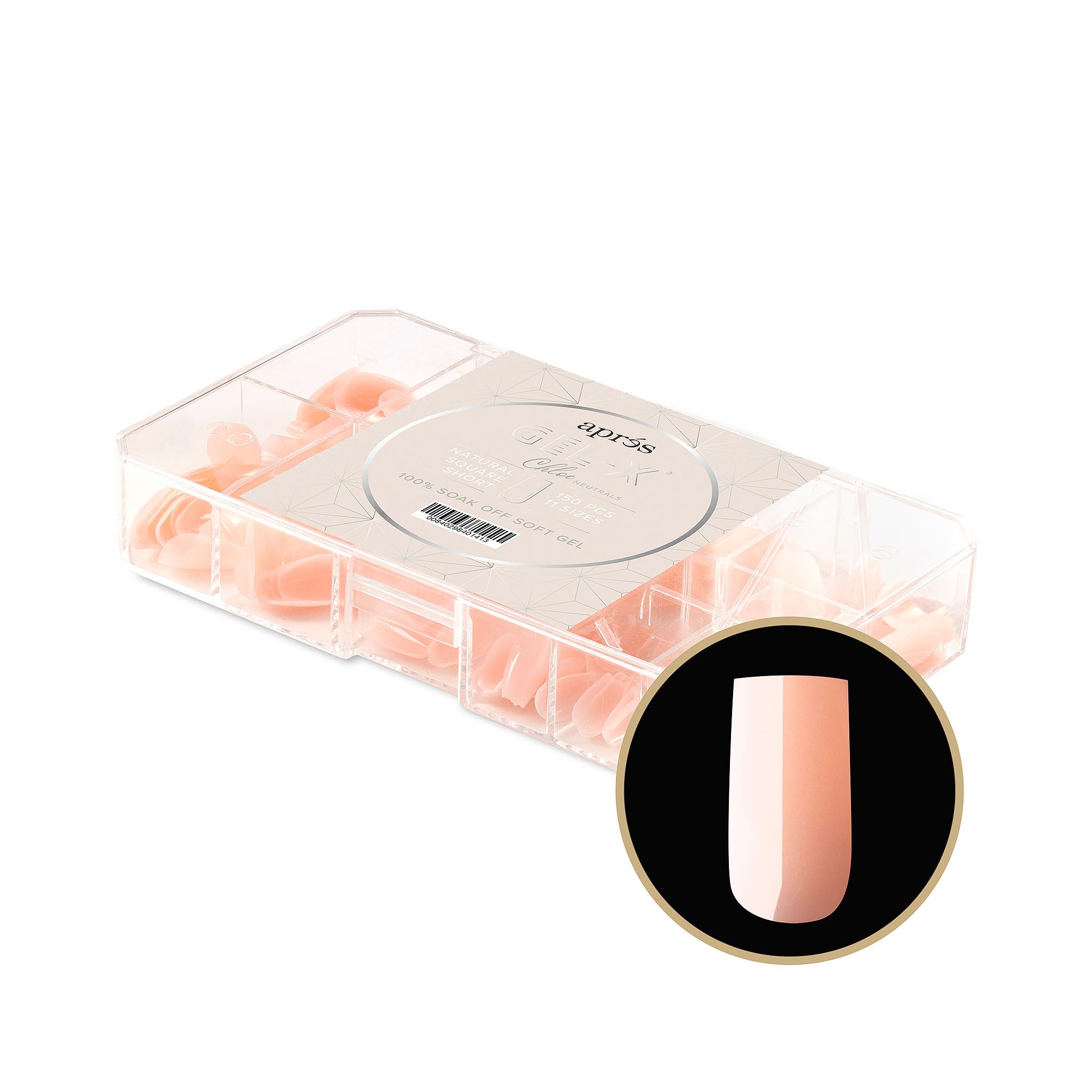 Apres Neutrals Gel-X Chloe Box Of Nail Tips, 11 Sizes 00-9, Soft Gel Tip Box (150pcs) (Natural Square Short, 150)
