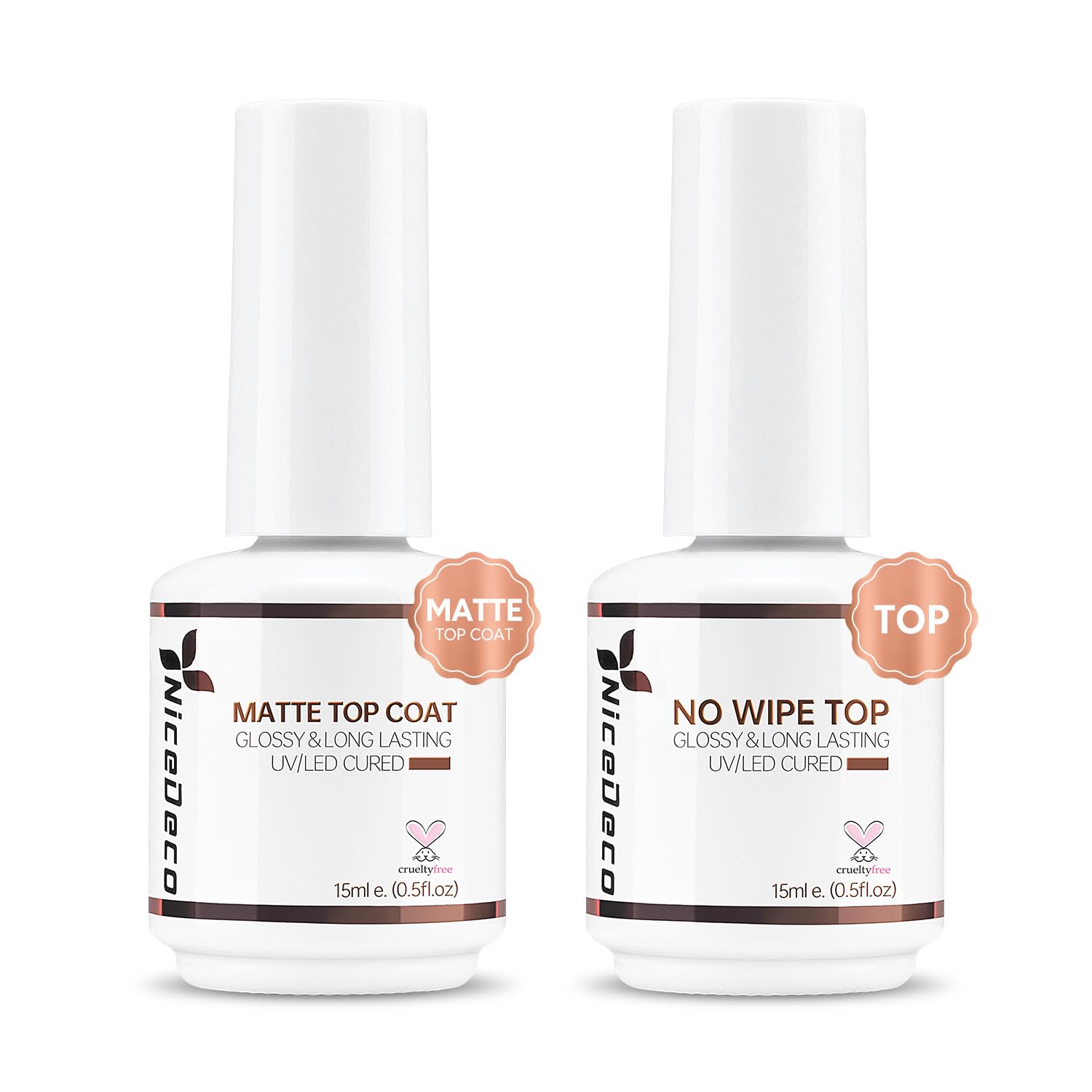 Nicedeco Gel Polish No Wipe Top Coat Matte Top Set, Hema Free, Cruelty Free, Vegan, 2PCS 15ML for Gel Nail Polish Shine Finish a
