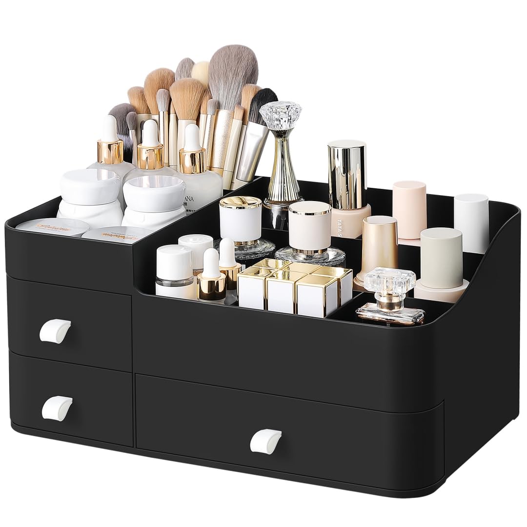 ONXE Makeup Organizer With Drawers,Large Countertop Storage for Cosmetics Elegant Vanity Holder for Brushes, Eyeshadow, Lotions,