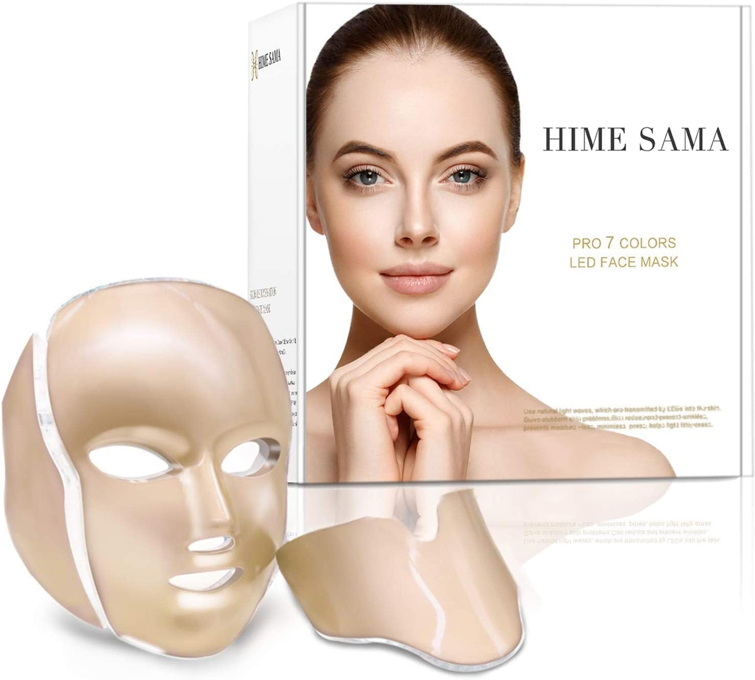 HIME SAMA LED Face Mask - 7 Color LED Mask for Face and Neck Skin Care, FSA/HSA Eligible, Blue & Red LED Face Mask, Portable Fac