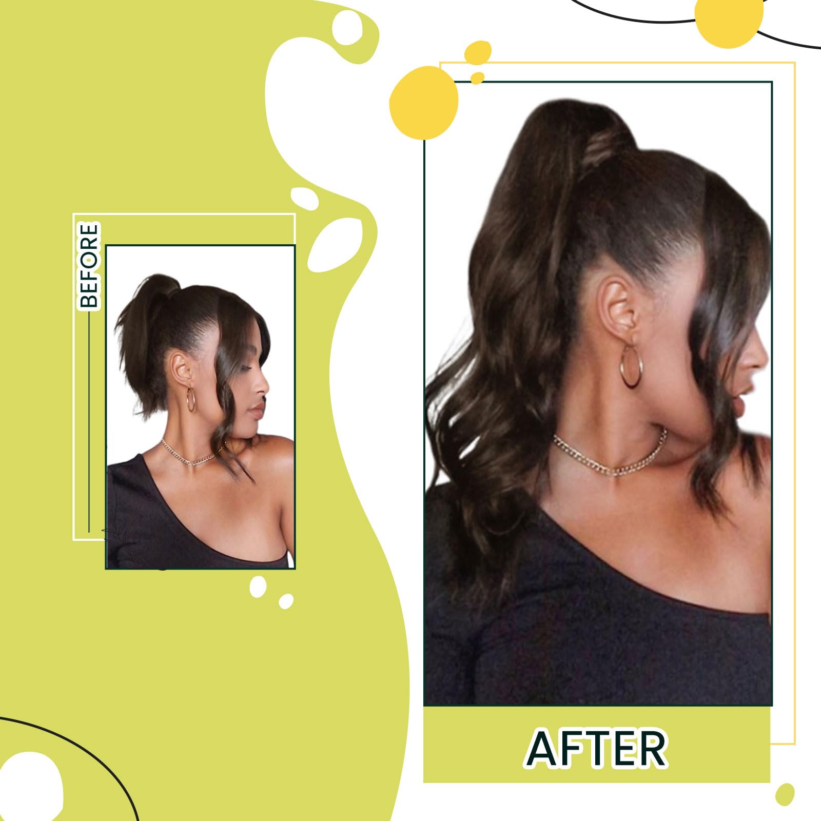 Runature Brown Ponytail Extension Human Hair 20 Inch 80G Long Ponytail Hair Extensions Real Human Hair Double Weft Straight Dark
