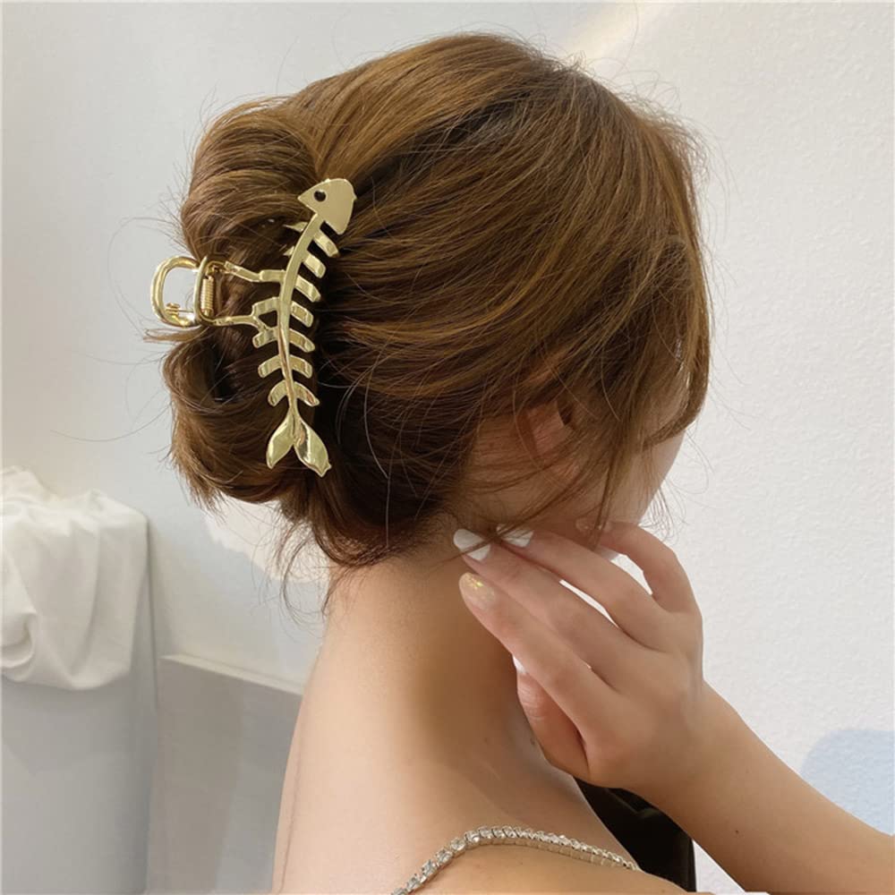Metal Gold Fishbone Hair Clips Acrylic Large Hair Claw Cross Hairclip Elegant Fish Bone Headband Hairpin Hair Crab Female Lady N