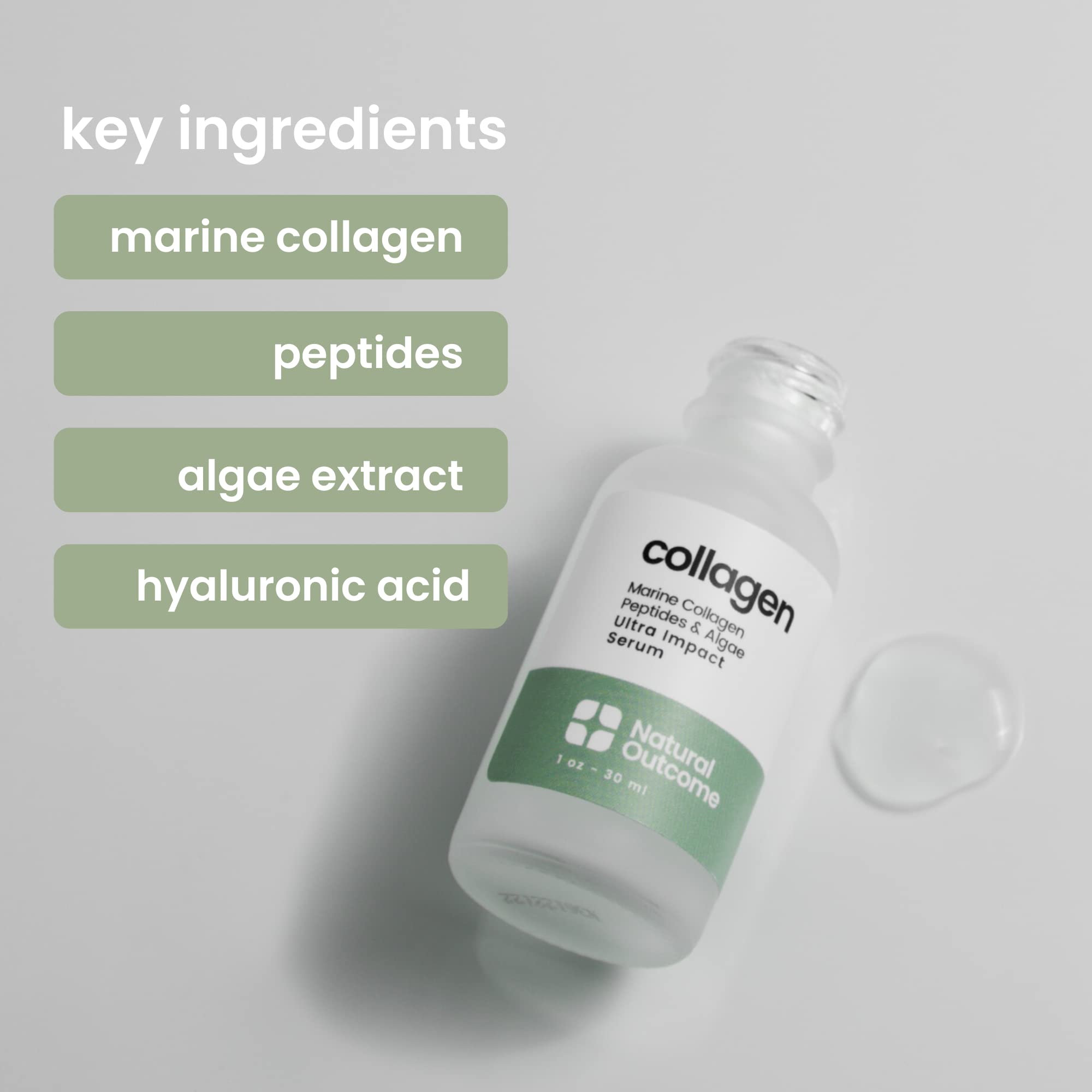 Collagen Serum For Face by Natural Outcome Skin Care - Ultra Impact Marine Collagen Peptides Serum for Face - Facial Moisturizer