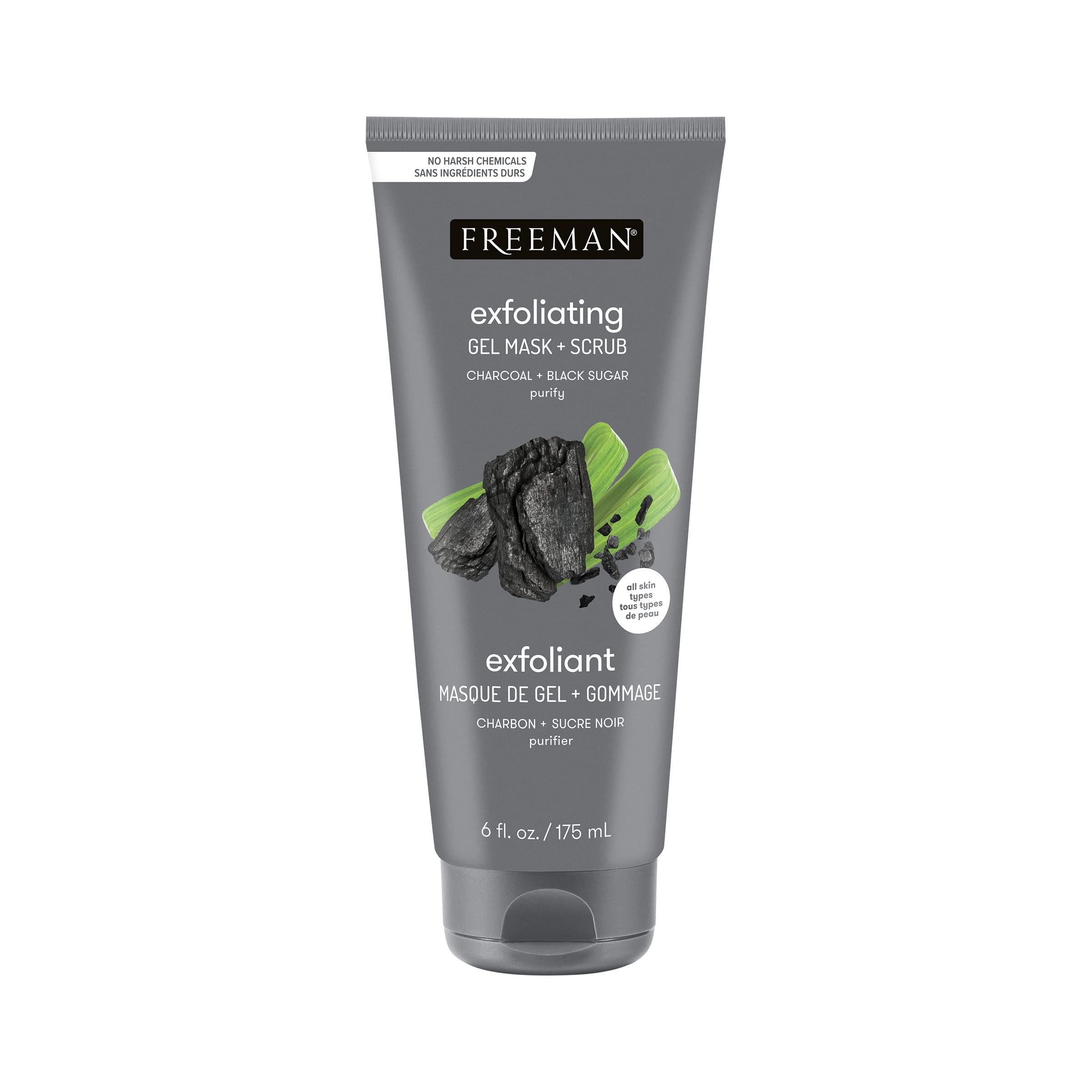 Freeman Polishing Charcoal & Black Sugar Facial Gel Mask+ Scrub, Purifies Skin, Not Over-Drying, Polishing Face Mask, Exfoliatin