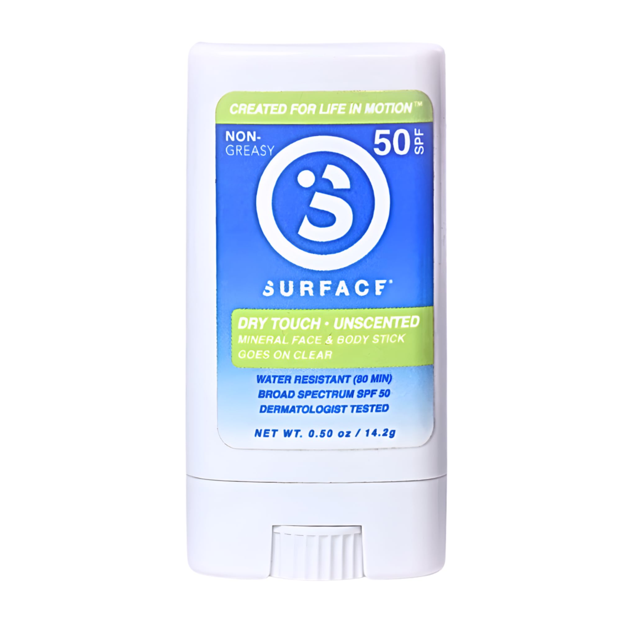 Surface Sunscreen Mineral Face Stick, Dry Touch SPF 50, Broad Spectrum UVA UVB Sun Protection for Kids and Adults, Travel Friend