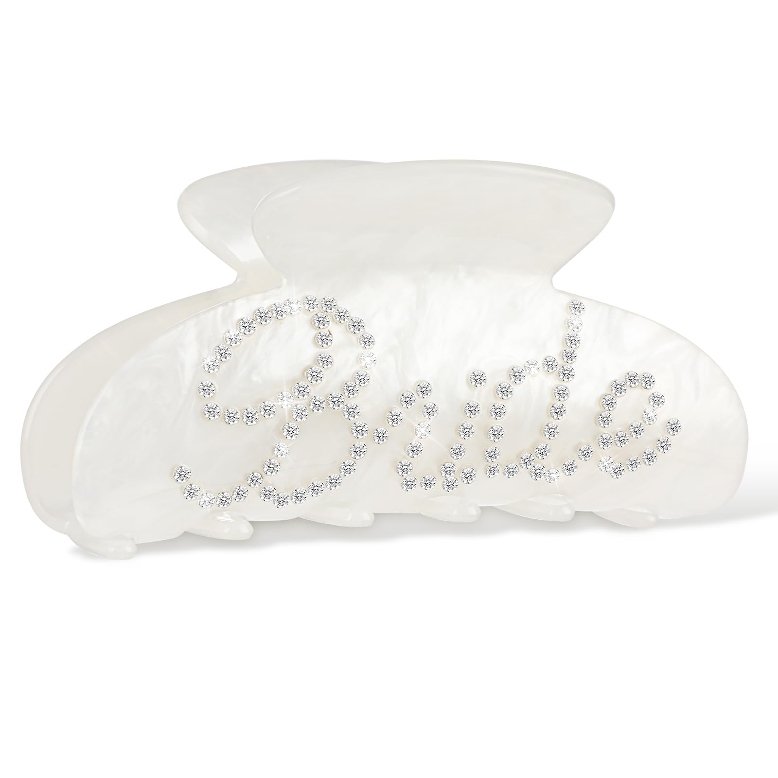 Gjinxi Bride Claw Hair Clip, White Acrylic Hair Clip With Rhinestone Bride Logo, Bride Bridesmaid Gift For Wedding, Banana Barre