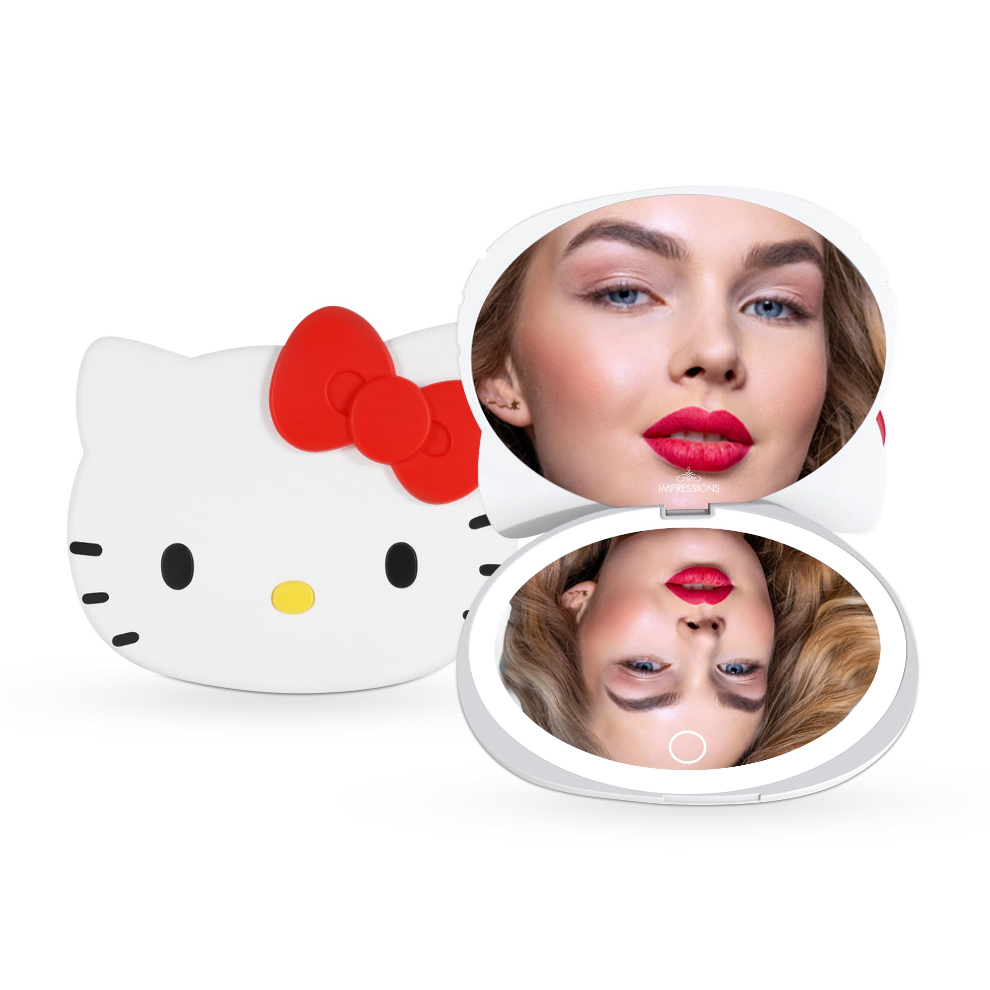 Impressions Vanity Hello Kitty LED Compact Mirror for Purse, Travel Lighted Makeup Mirror with 3X Magnification, Adjustable Brig