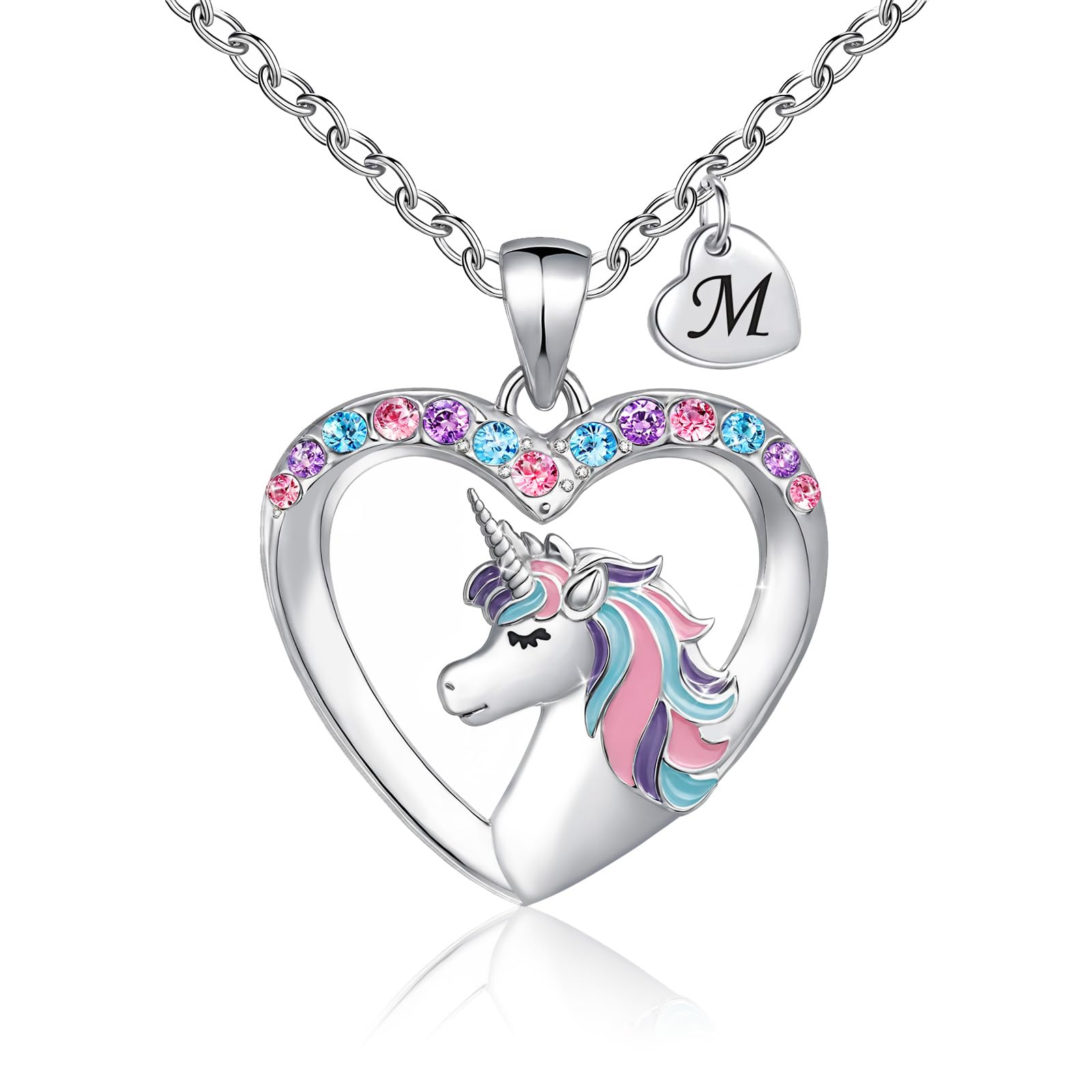 Unicorn Necklace Jewelry Gifts for Girls, Heart Necklace Jewelry Plated CZ with Initial for Girls Teen Kids Birthday Gifts, Daug