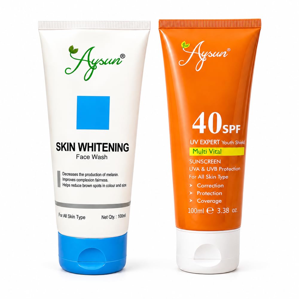 Aysun Daily Glow & Sun Protection Kit | Skin Whitening Face Wash And Spf 40 Sunscreen | Deep Cleansing, Skin Brightening, Uv Pro