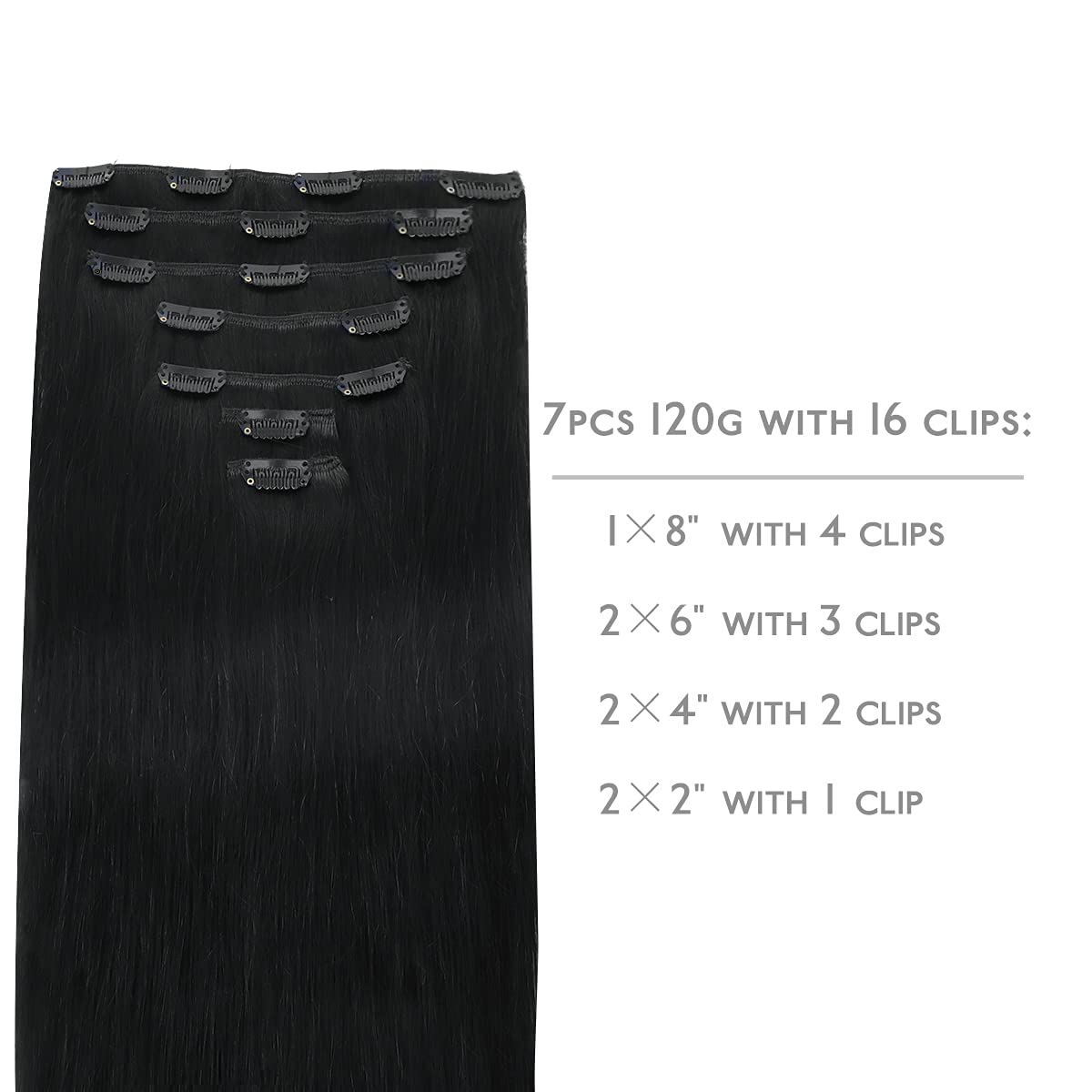 Wennalife Clip In Hair Extensions Real Human Hair, 16 Inch 120G 7Pcs Jet Black Hair Extensions Clip In Human Hair Remy Clip In H