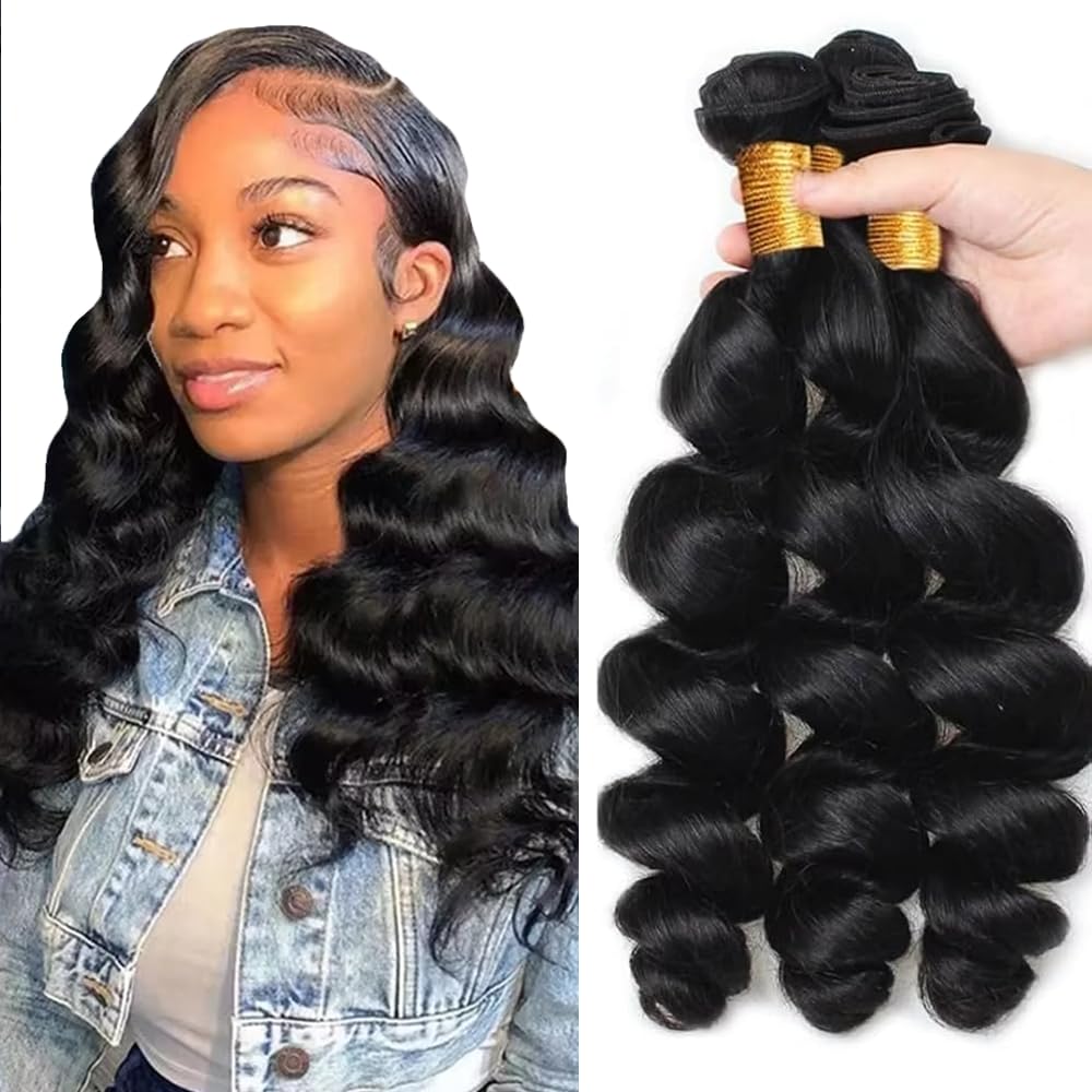 Loose Wave Bundles #1B Natural Black Bundles Human Hair 24 26 28 Inch Unprocessed Brazilian Virgin Remy Hair 3 Bundle Black Loos