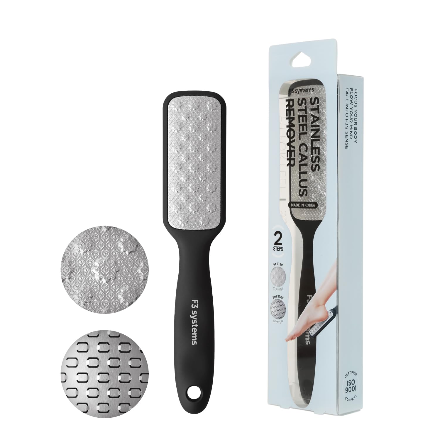 F3 Systems, 2Steps Stainless Steel Callus Remover, Effective for Thick Callus and Cracked Feet Pedicure Rasp, Remove Hard Skin, 