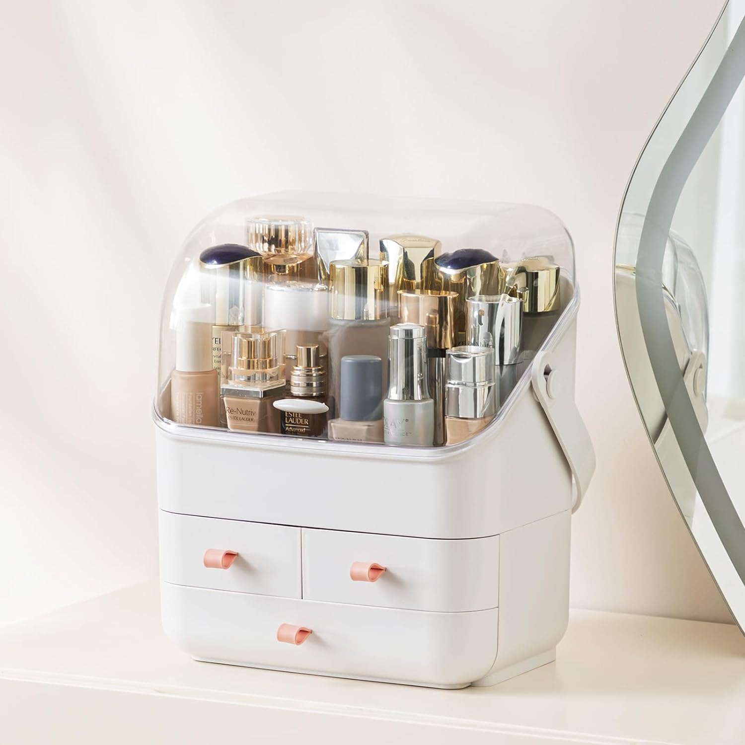 Hblife Makeup Organizer, Waterproof & Dustproof Cosmetic Storage, Fully Open Lid Makeup Display Box, Skincare Organizer For Bath