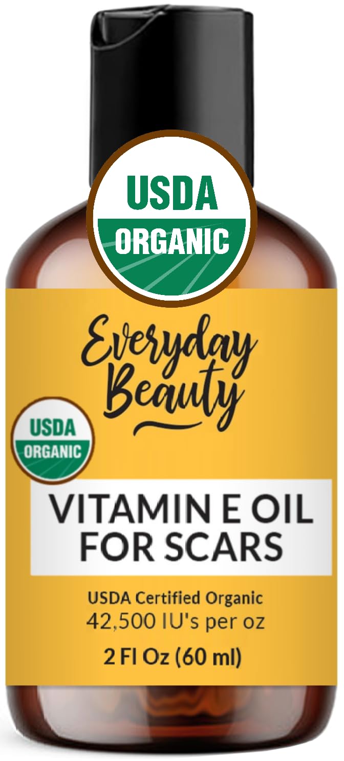 Organic Vitamin E Oil for Scars - All Natural & Vegan Skin Moisturizer 2oz - Light and Unscented Great for Scars After Surgery -