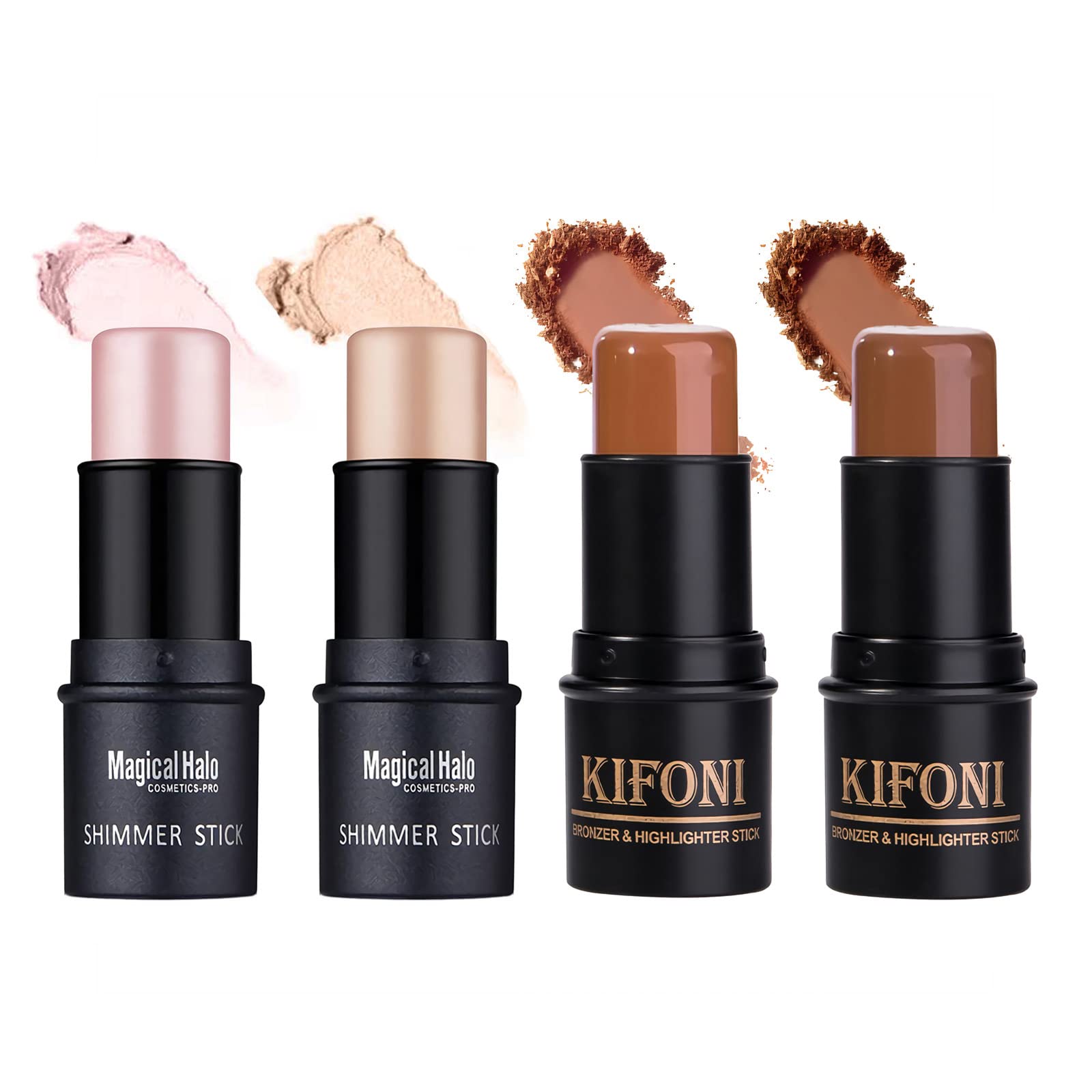 Sumeitang 4 Pcs Cream Contour Foundation Stick, Highlighter & Bronzer Pen, Face Brightens & Shades Pencil, Highlighting Shade Lo