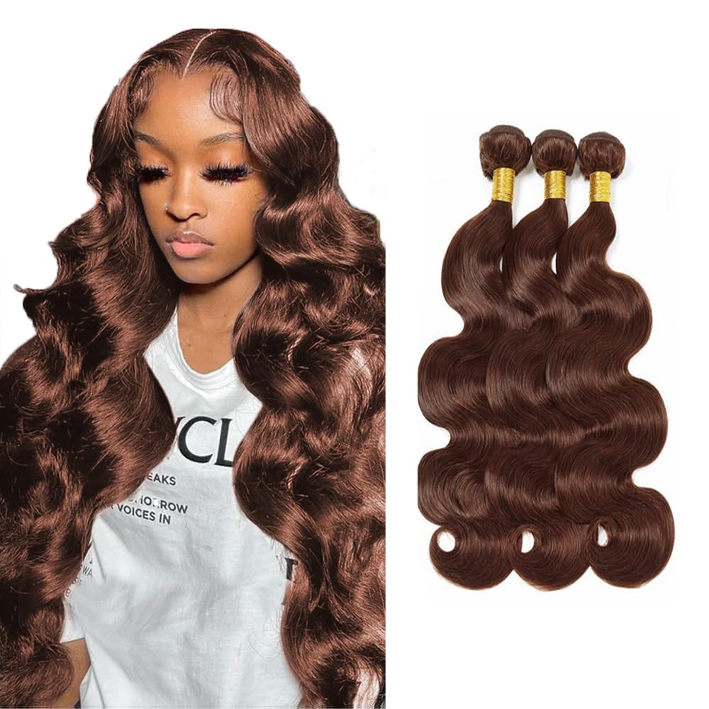 HeioWuio 22 24 26 Inch #4 Brown Bundles Body Wave 3 Bundles Human Hair Brazilian Remy Hair 50 Grams/Bundle Unprocessed Virgin Ha