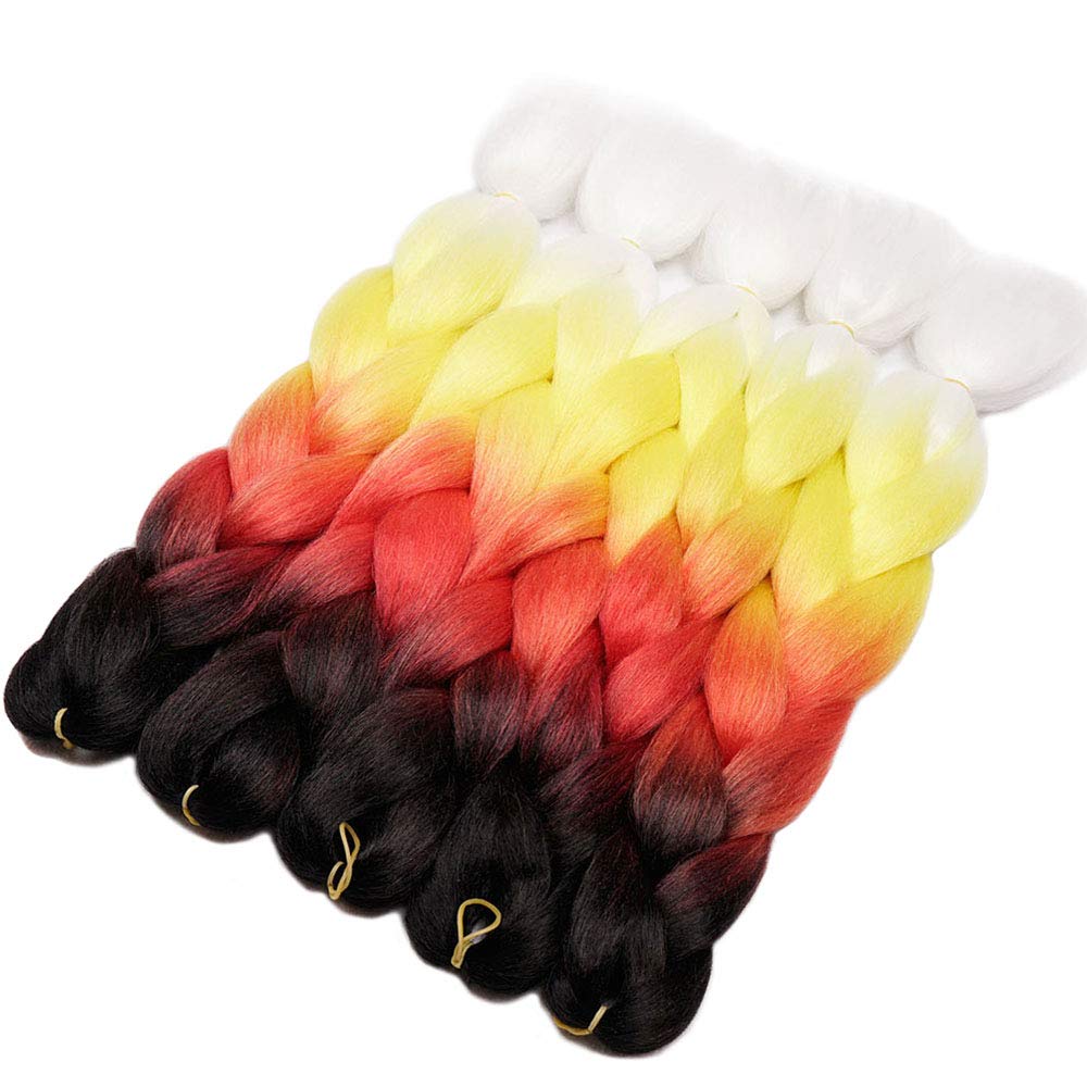 Aidusa Color Braiding Hair 5Pcs Synthetic Braids Hair Extensions 24 Inch Three Tone Braiding Hair Crochet Braids 100G (#57 Black