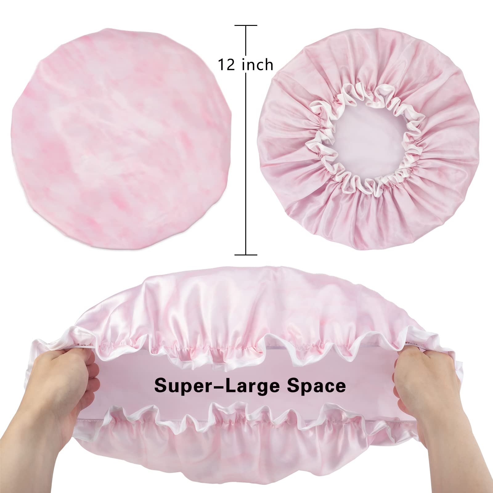 Aquior Shower Caps, Reusable Shower Cap For Women, Double Layer Waterproof Hair Cap, Large Size For All Hair Lengths,For Girls S
