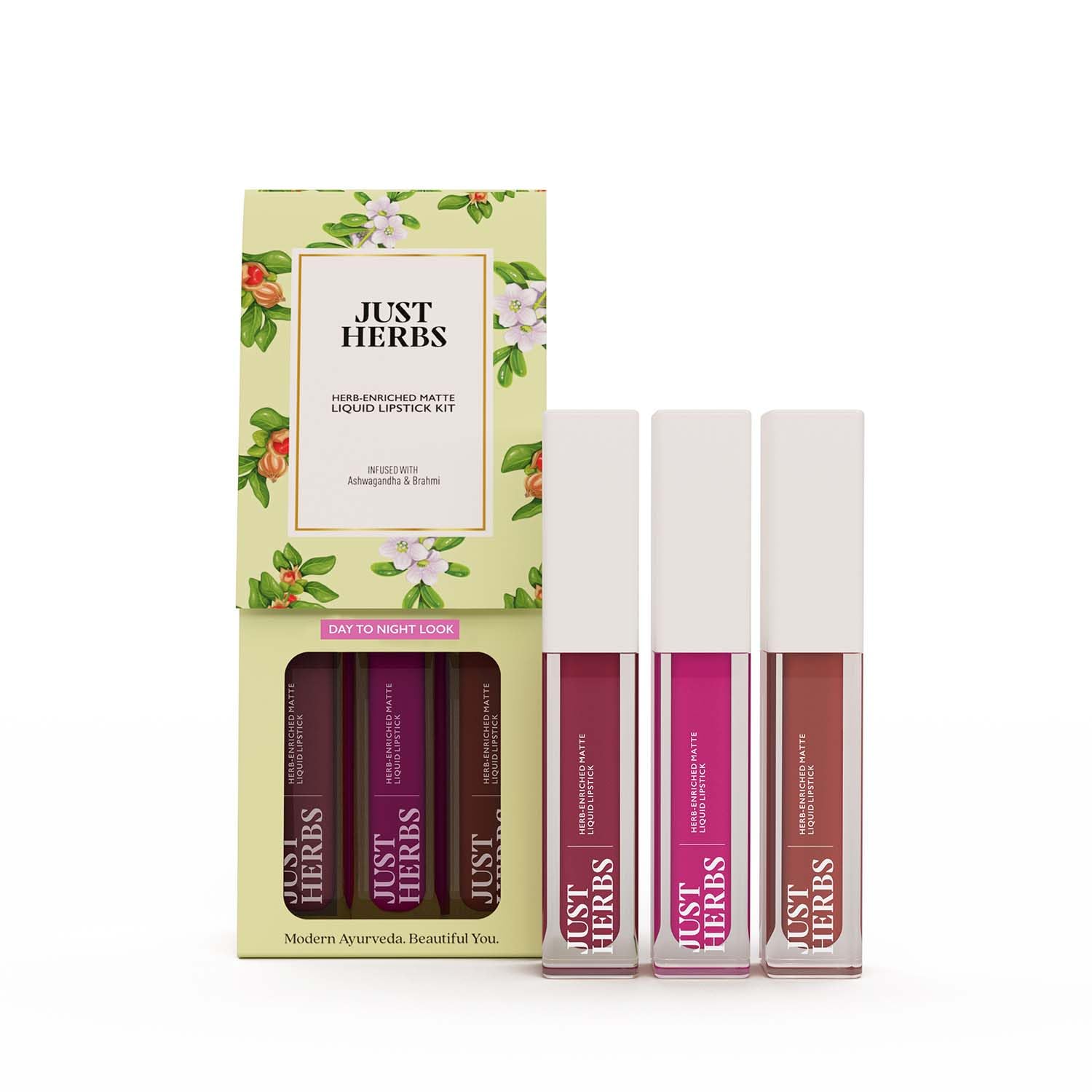 Just Herbs Herb Enriched Matte Liquid Lipstick | Set Of 3 | Liquid Lipstick For Women | Day To Night | Hydrating & Lightweight |