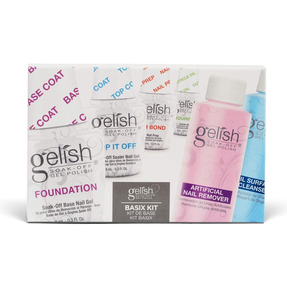 Gelish MINI Complete Basix Gel Nail Polish Prep Essentials Starter Kit with Foundation, pH Bond, Top It Off, Nourish, Artificial