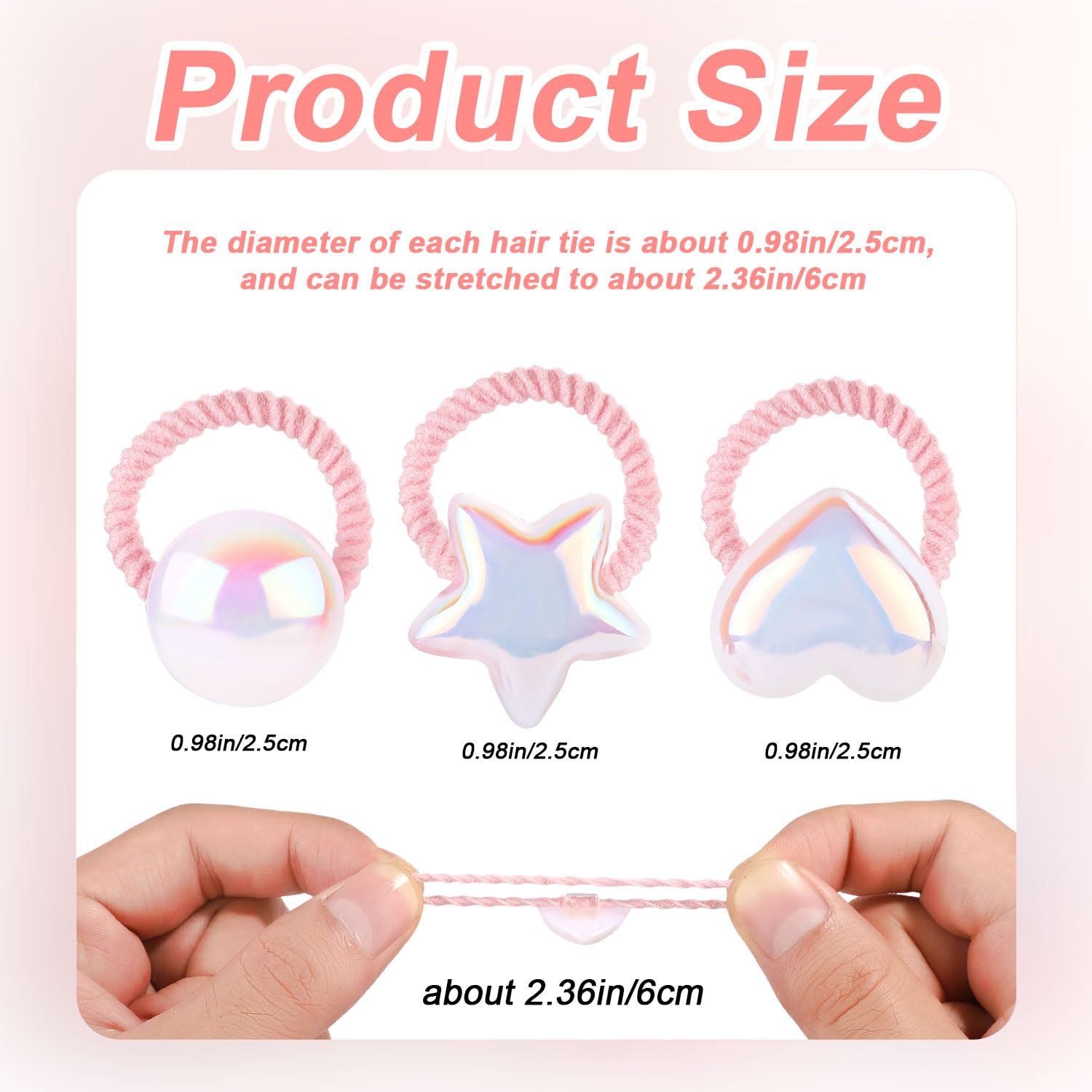 30pcs Toddler Hair Ties, 3 Styles Pink Cute Pearl Hair Ties for Kids Stretchy Candy Color Scrunchies Heart Ponytail Holders Star