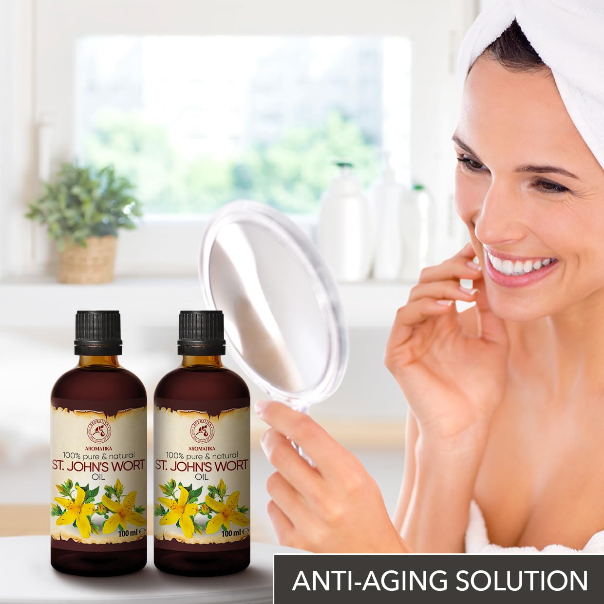 Aromatika St Johns Wort Oil 6.8 Oz (2 * 100Ml) - Hypericum Perforatum - Carrier Oil For Essential Oils - Oil For Skin - Hair Oil