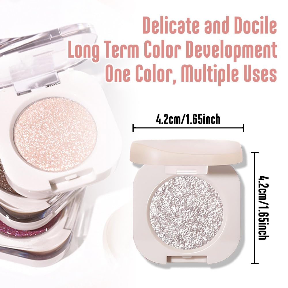 Feicuiyun Monochrome Glittler Eyeshadow, Light Shimmer Eyeshadow, Pressed Glitter Eyeshadow, Glittler Matte Pressed Powder Singl
