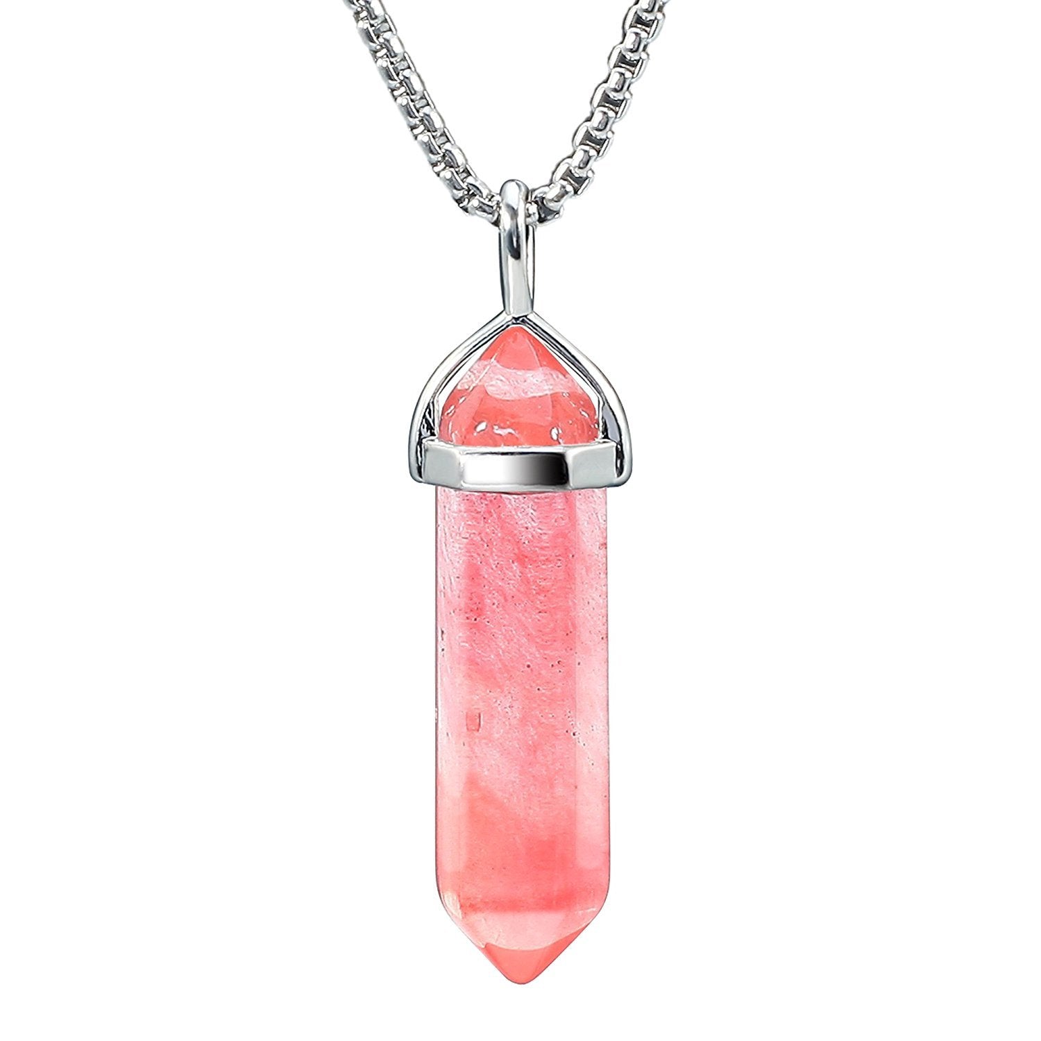 BEADNOVA Cherry Quartz Necklace Gemstone Crystal Necklace for Women Healing Stone pendant Jewelry for Men Pendulum Divination He