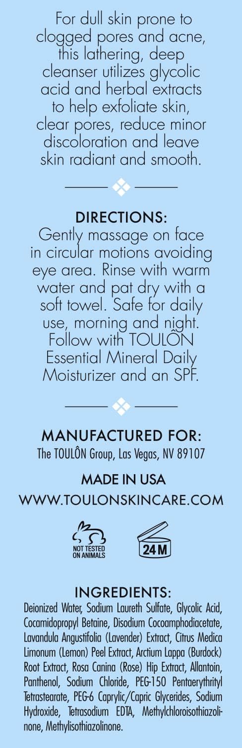 TOULON Glycolic Acid Facial Cleanser: Alpha Hydroxy Face Wash with AHA, Vitamin C & Rose Hip to Exfoliate Dry, Sensitive Skin fo