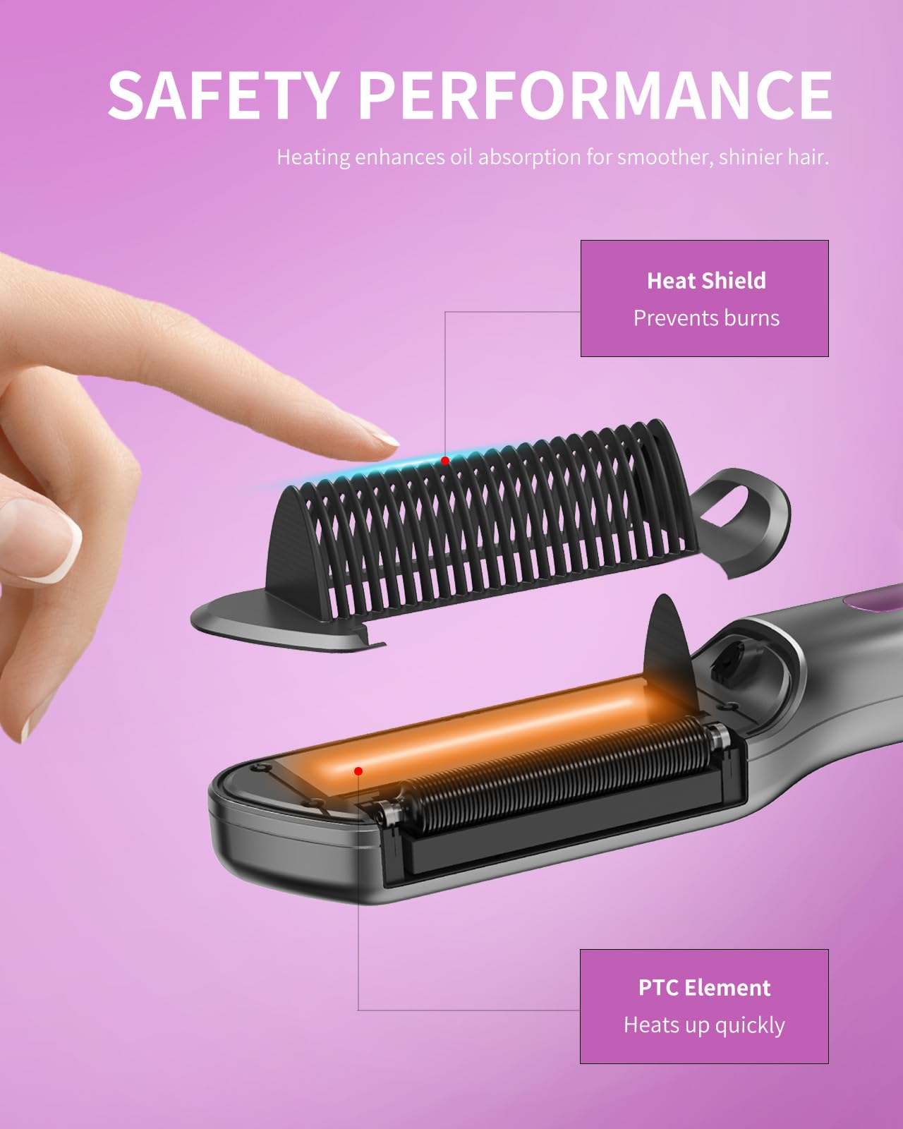Kaasage 2-in-1 Hot Oil & Straightening Brush, 9 Temp Ionic Hair Straightener Comb with LED Display, Fast Heating PTC Tech & Heat