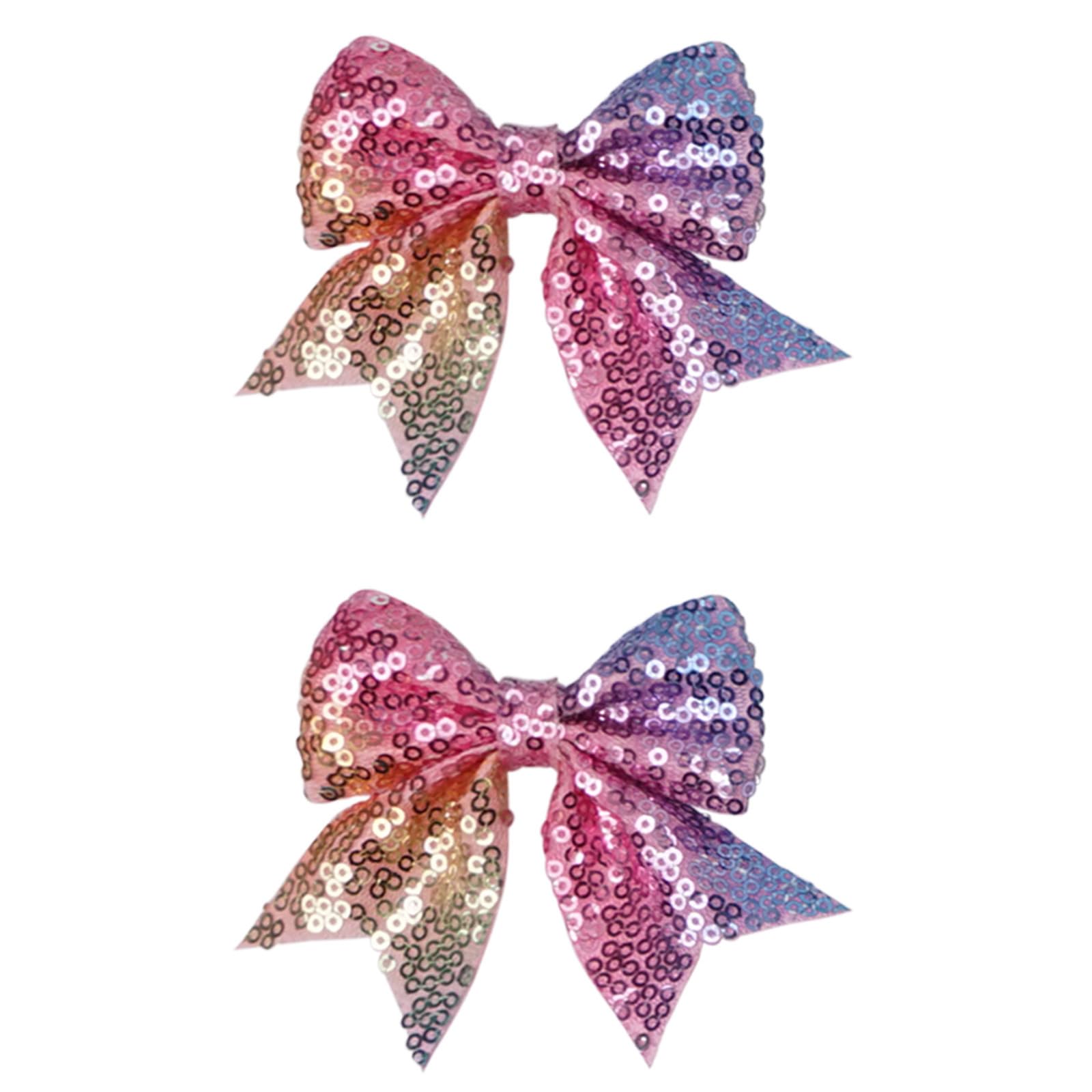 Xansema 2Pcs 3 Inch Sequins Hair Bows for Girls, Sparkling Bows Alligator Hair Clip Hair Barrettes Accessories for Women Teens G