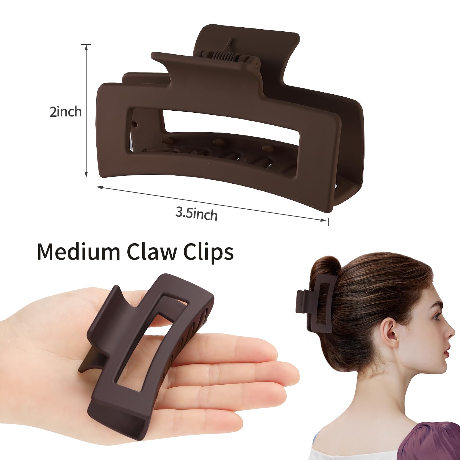 Sisiaipu 3.5 Inch Medium Hair Claw Clips 6 Pack Brown Hair Clips For Women Square Claw Clips Rectangle Clips For Hair Banana Jaw