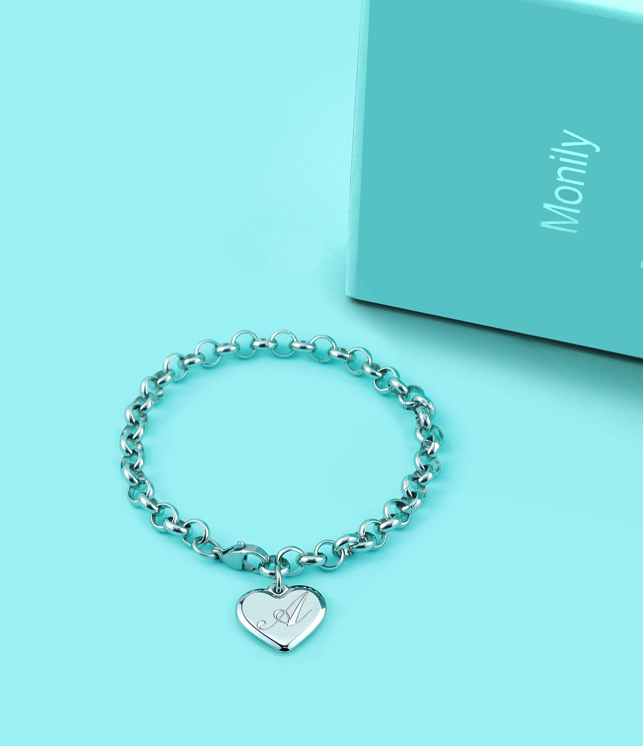 Monily Initial Charm Bracelets for Women Stainless Steel Charm Bracelets for Women Letters X Alphabet Heart Bracelet Jewelry Gif