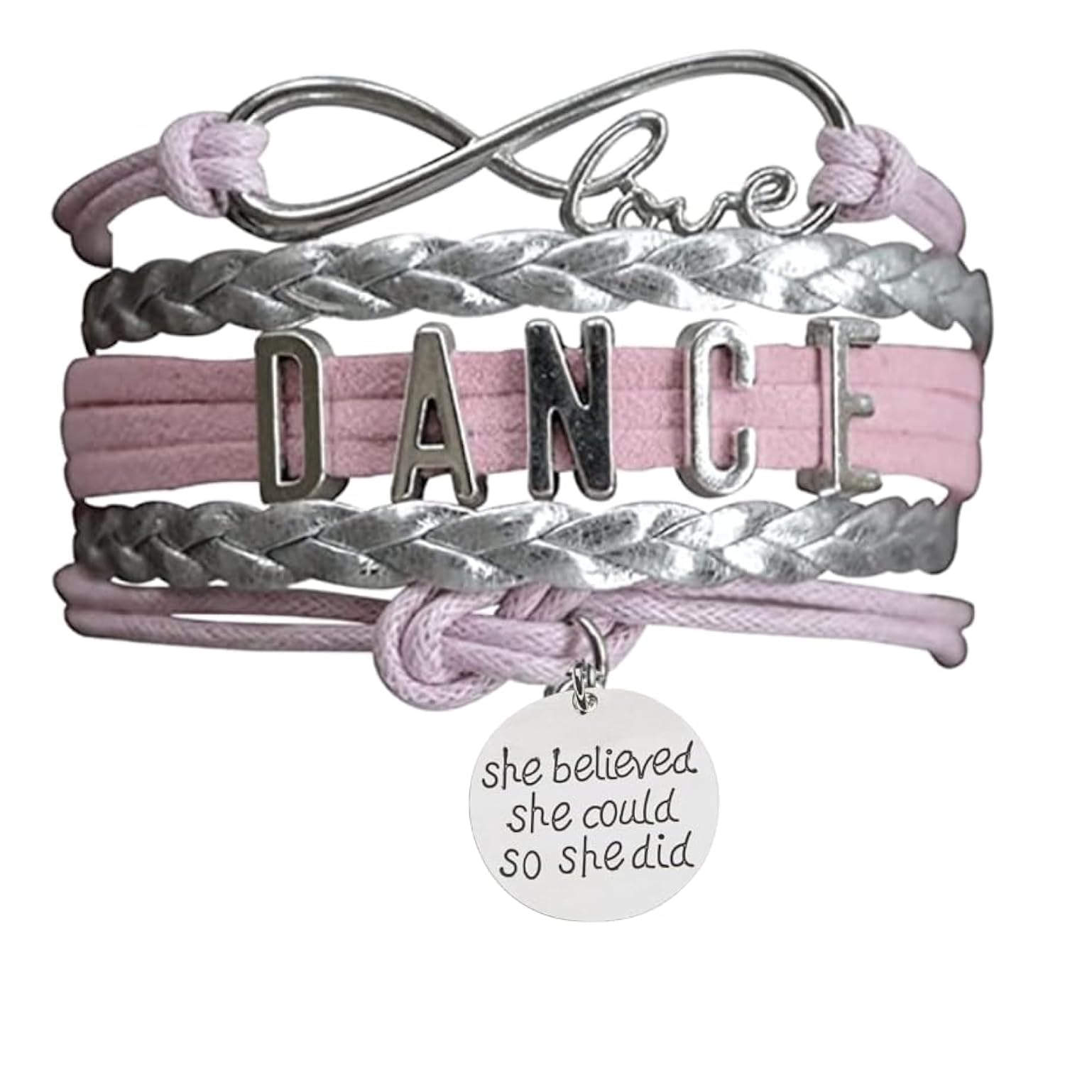 Infinity Collection Dance Bracelet- Dance She Believed She Could So She Did Jewelry - Pink Ballet Shoe Dance Bracelet for Dance 