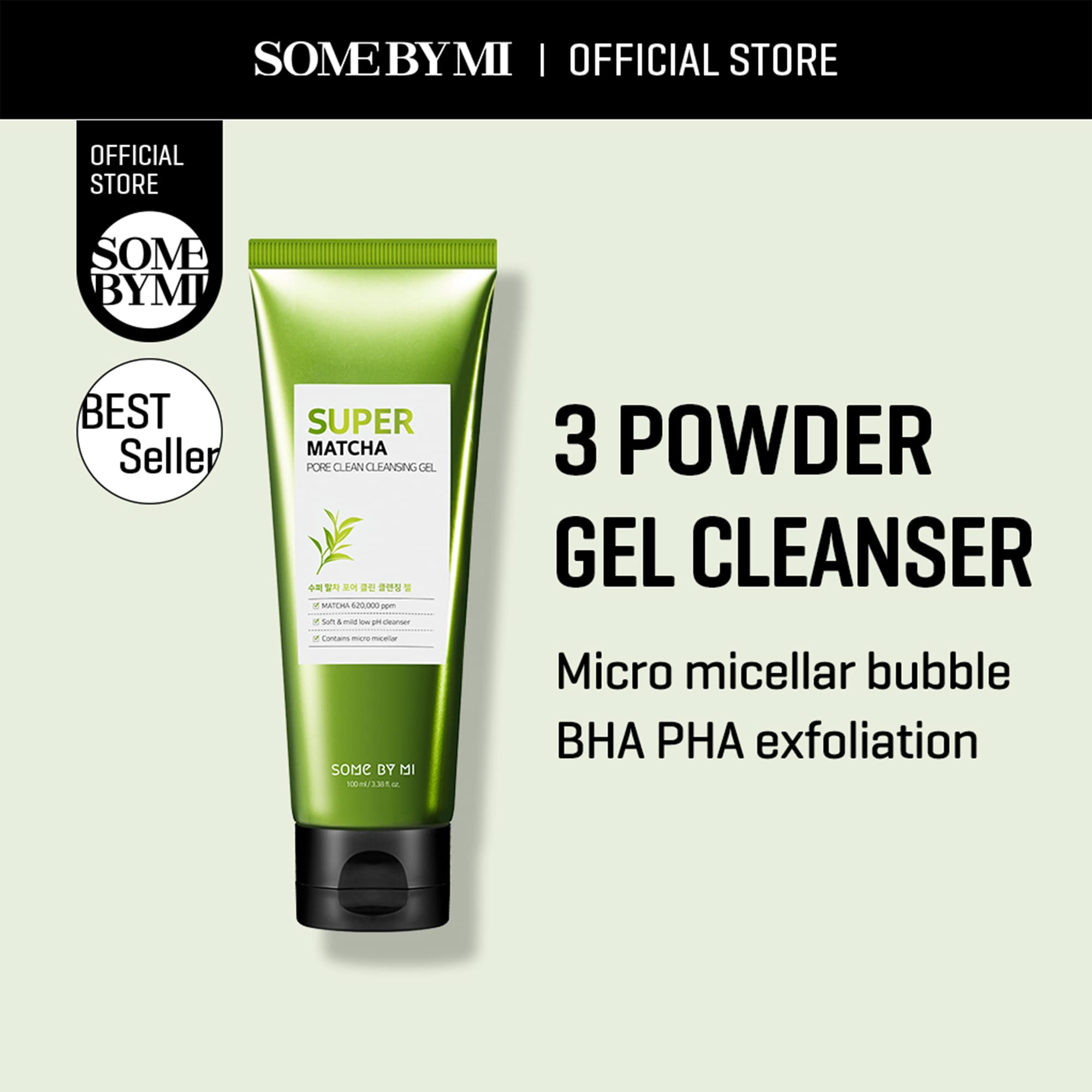 Some By Mi Super Matcha Pore Clean Cleansing Gel - 3.38Oz, 100Ml - Made From Matcha Extracts For Sensitive Skin - Mild Daily Fac