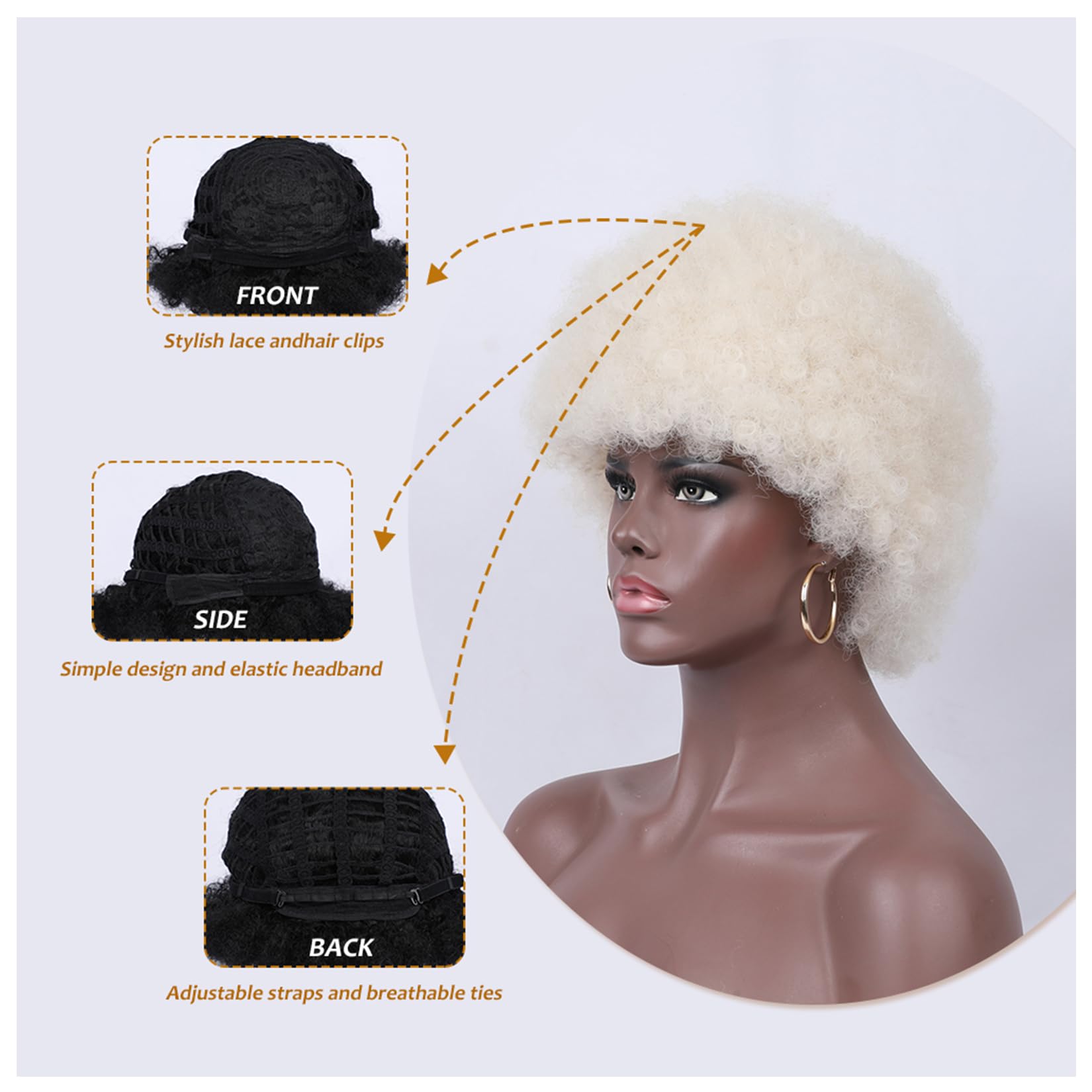 Kavsni Wig 70'S Curly Wigs For Black Women Large Bouncy Fluffy And Soft Natural Looking Afro Kinky Wig 8 Inches (Platinum Blonde