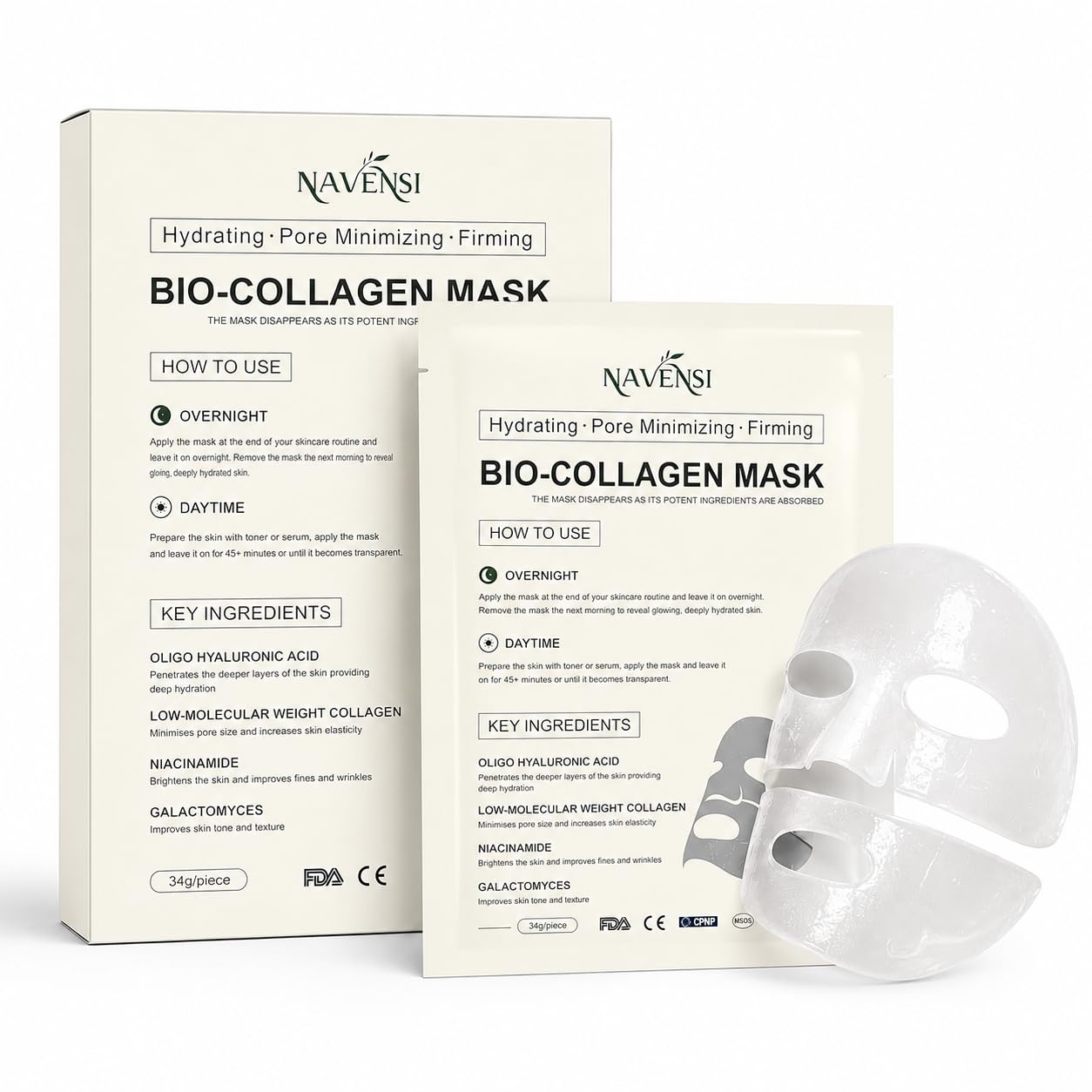 Navensi BioCollagen Real Deep Mask, Hydrating Overnight Hydrogel Face Mask, Pore Minimizing, Elasticity, Plumping, Travel Essen