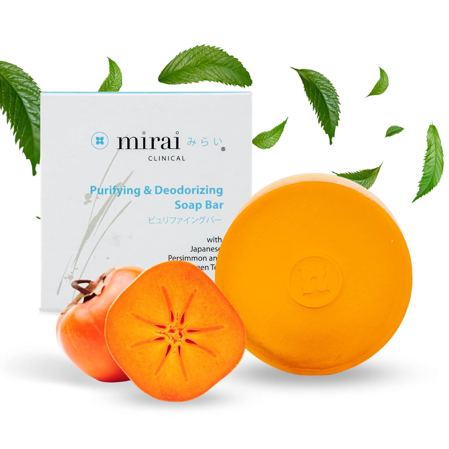 Mirai Clinical Persimmon Soap Bar for Body 100g - Helps Eliminate Nonenal - Japanese Natural Body Odor Soap for Men & Women
