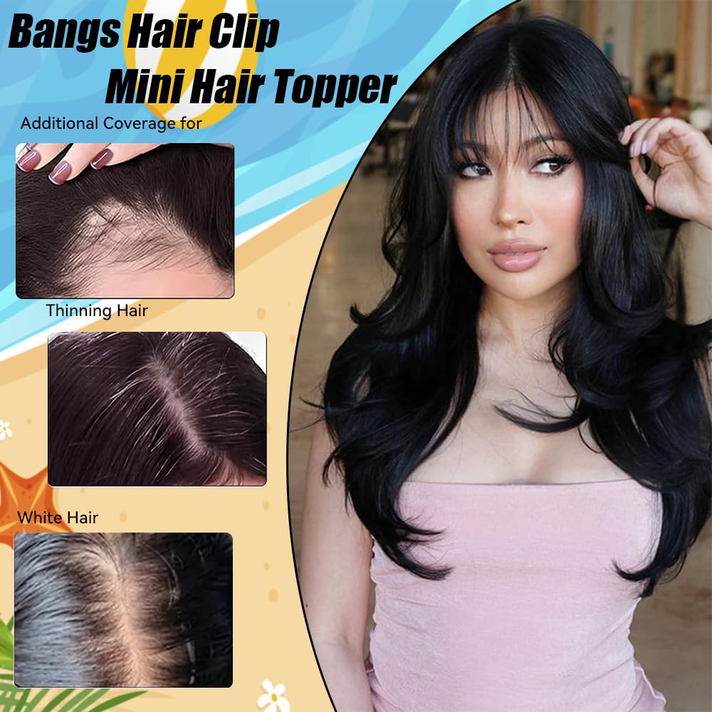 MISNEY 100% Human Remy Wispy Clip-in Bangs - 4x6 Mocha Brown Hair Fringe Hairpieces for Women