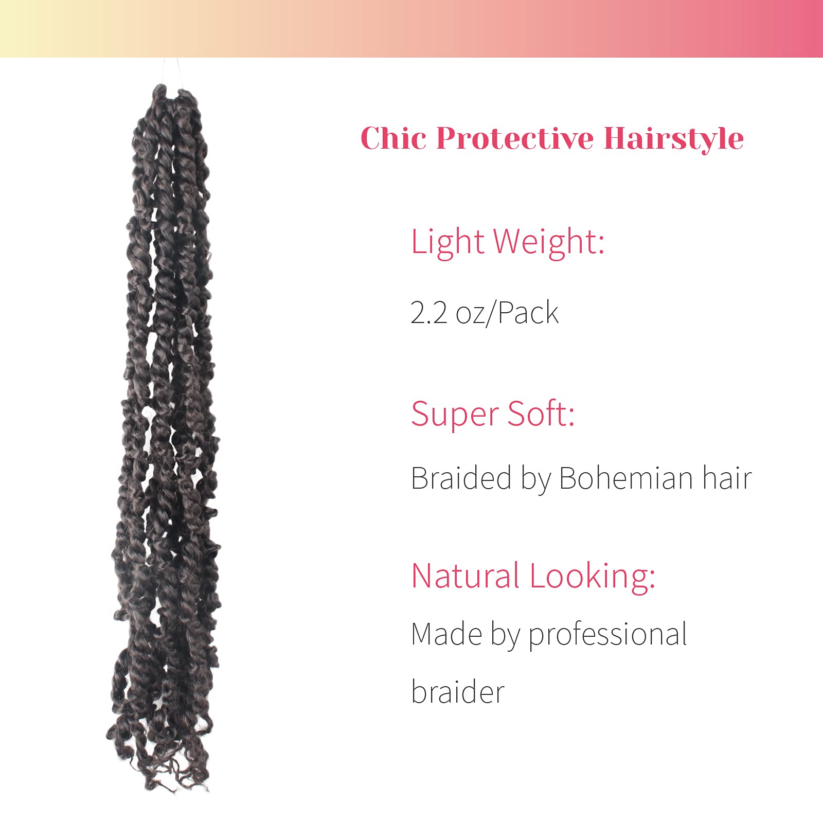 The BOHOBABE Pre-twisted Passion Twist Crochet Hair 14 Inch Short Brown Pre-looped Crochet Passion Twist Braiding Hair 8 Packs (