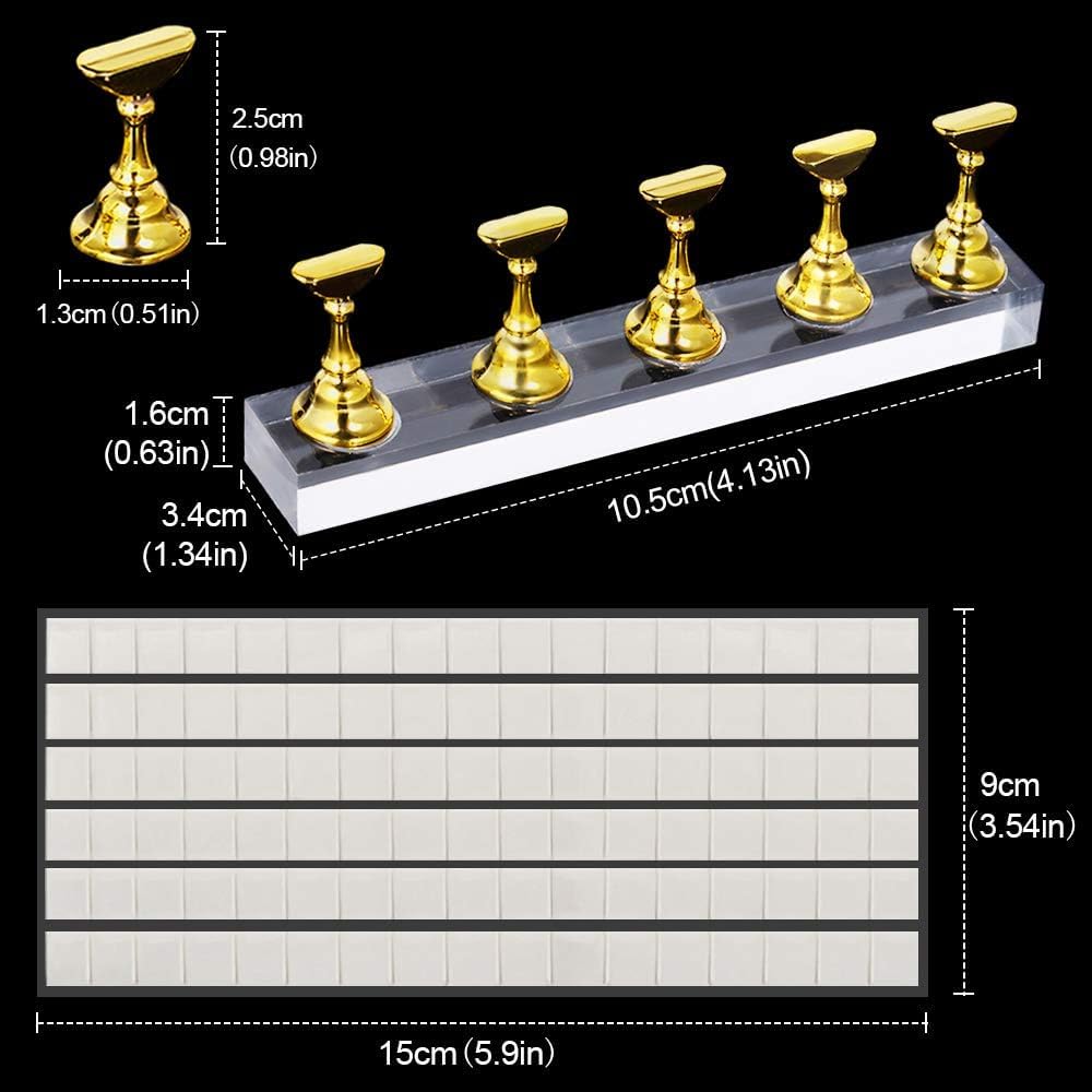 Kalolary 2 Set Acrylic Press On Nail Stand Nail Art Holder Practice Display Stand With Reusable Adhesive Putty, Magnetic Nail Ar
