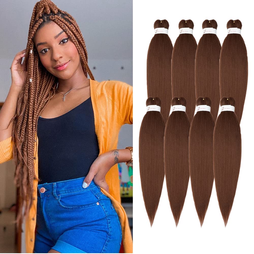 Showcoco Easy Braid Pre Stretched Braiding Hair Auburn Brown 32 Inch Yaki Texture Easy Crochet Braids 8 Packs Hot Water Setting