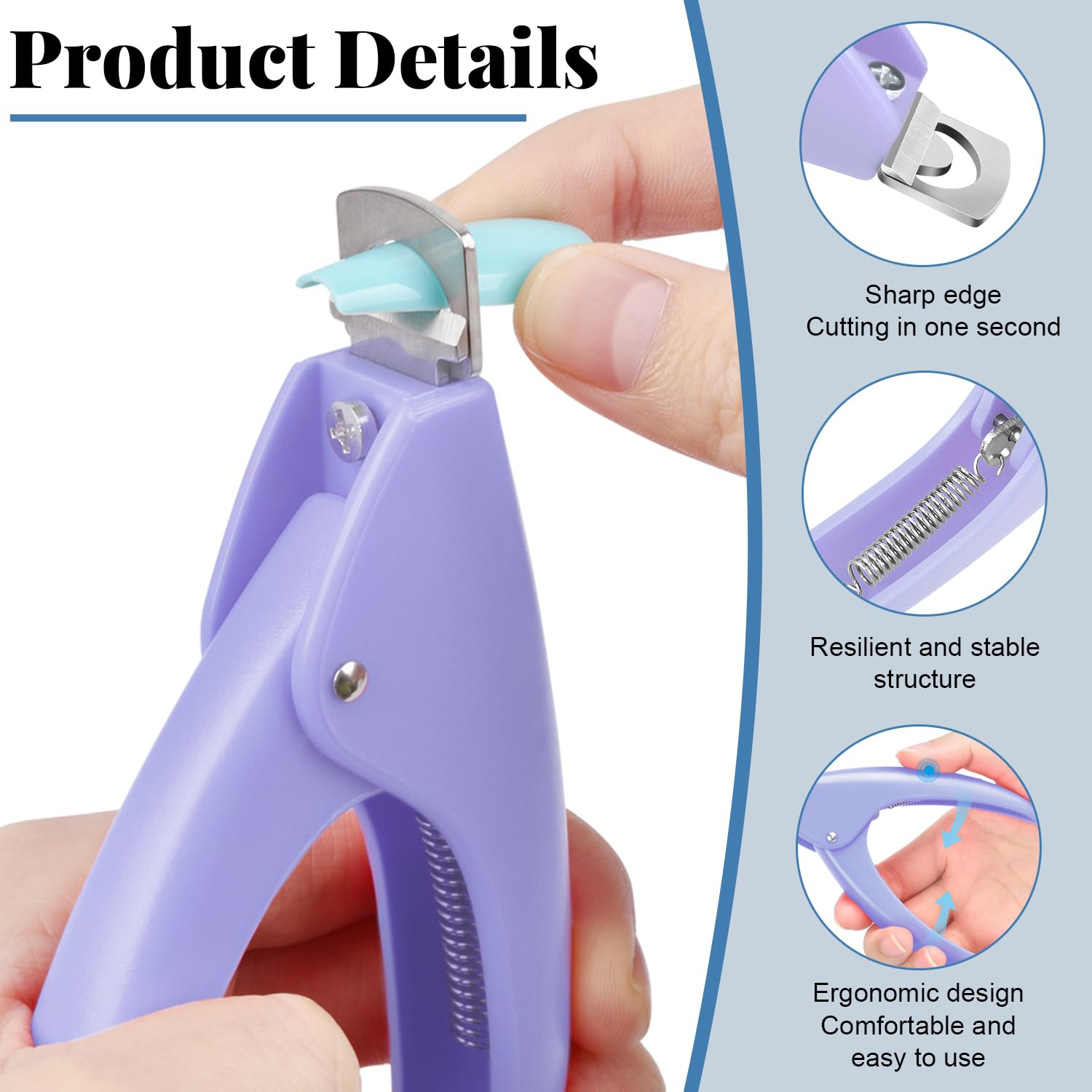 Acrylic Nail Cutter With Magnets Sizer, Morgles Nail Clippers With Length Measurement For Salon Home Manicure, Purple