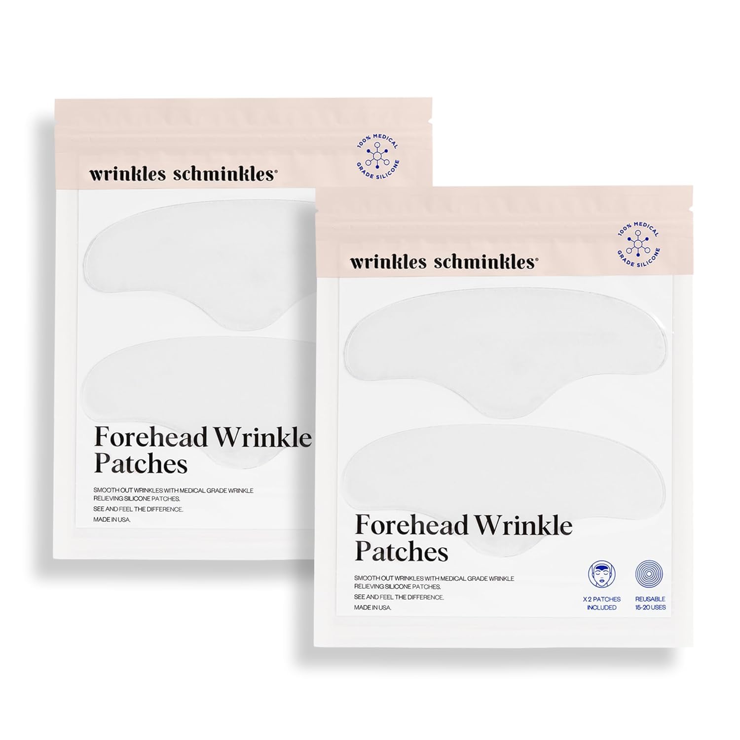 Wrinkles Schminkles Forehead Wrinkle Patches, 4-Pack, Reusable Hypoallergenic Silicone Smoothing Pads for Reducing Frown Lines &